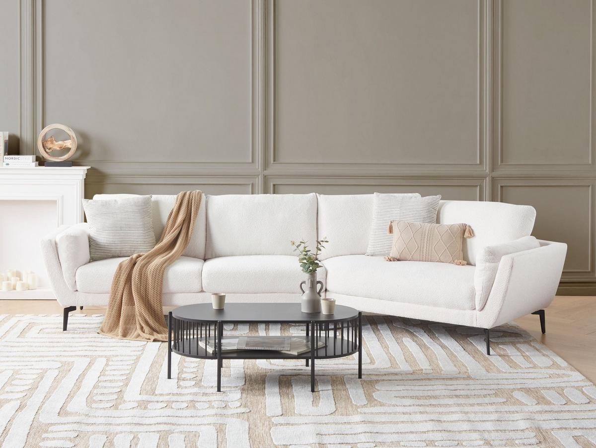 3-SITZER-SOFA Bouclé Weiß Kansseli - Weiß, Textil (341/70/115cm) - Beliani