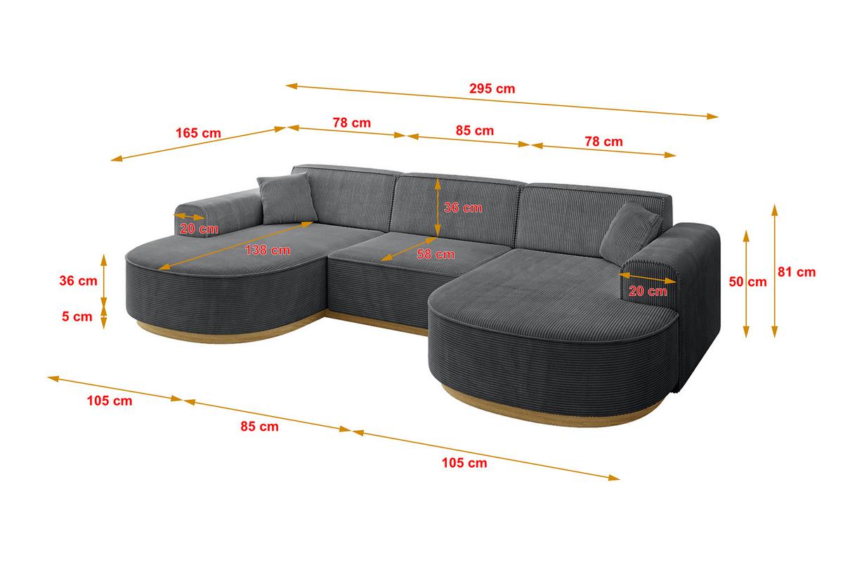 WOHNLANDSCHAFT MARI-U1-v2 - 303x171x83 cm Dunkelgrau Cord - Dunkelgrau, Holzwerkstoff/Textil (303/83/171cm) - ALTDECOR
