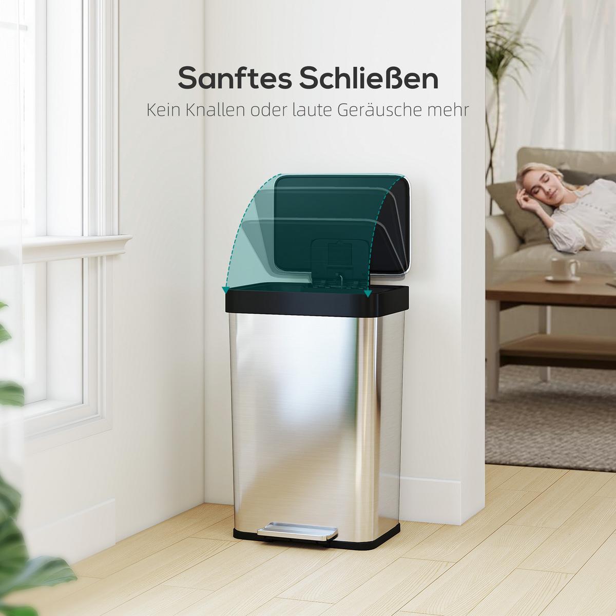MÜLLEIMER 60 L Treteimer mit Soft-Close-Deckel Edelstahl Silber - Silberfarben, Metall (36/66.5/44cm) - HOMCOM