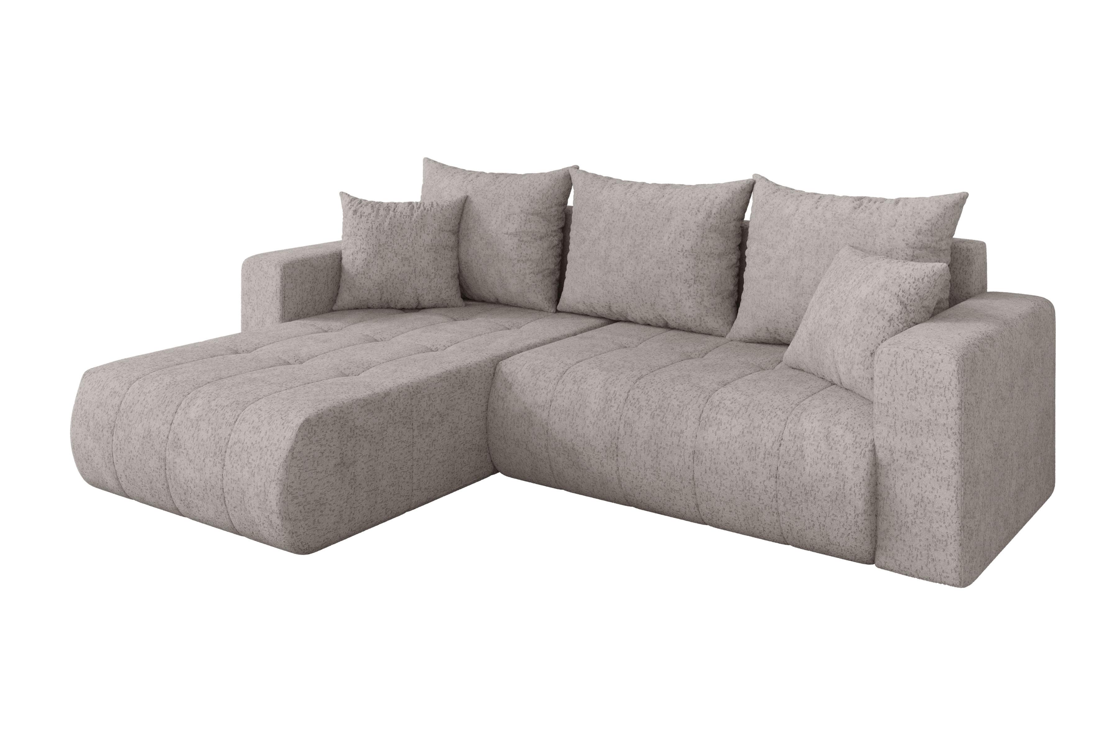 ECKSOFA mit Schlaffunktion Ottomane Links MILA-L 277x194x86 Hellgrau Velours - Hellgrau/Schwarz, Holzwerkstoff/Kunststoff (277/194cm) - ALTDECOR