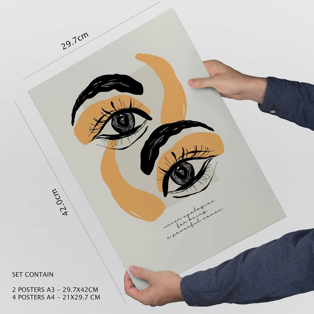 POSTER Set Mit 6 In Schwarzer Tinte Mächtig Kunstdrucke Im Skizzenstil Für Innenarchitektur A3 & A4 Rahmen Aus Hellem Holz - Beige, Papier (29/3cm) - Nacnic