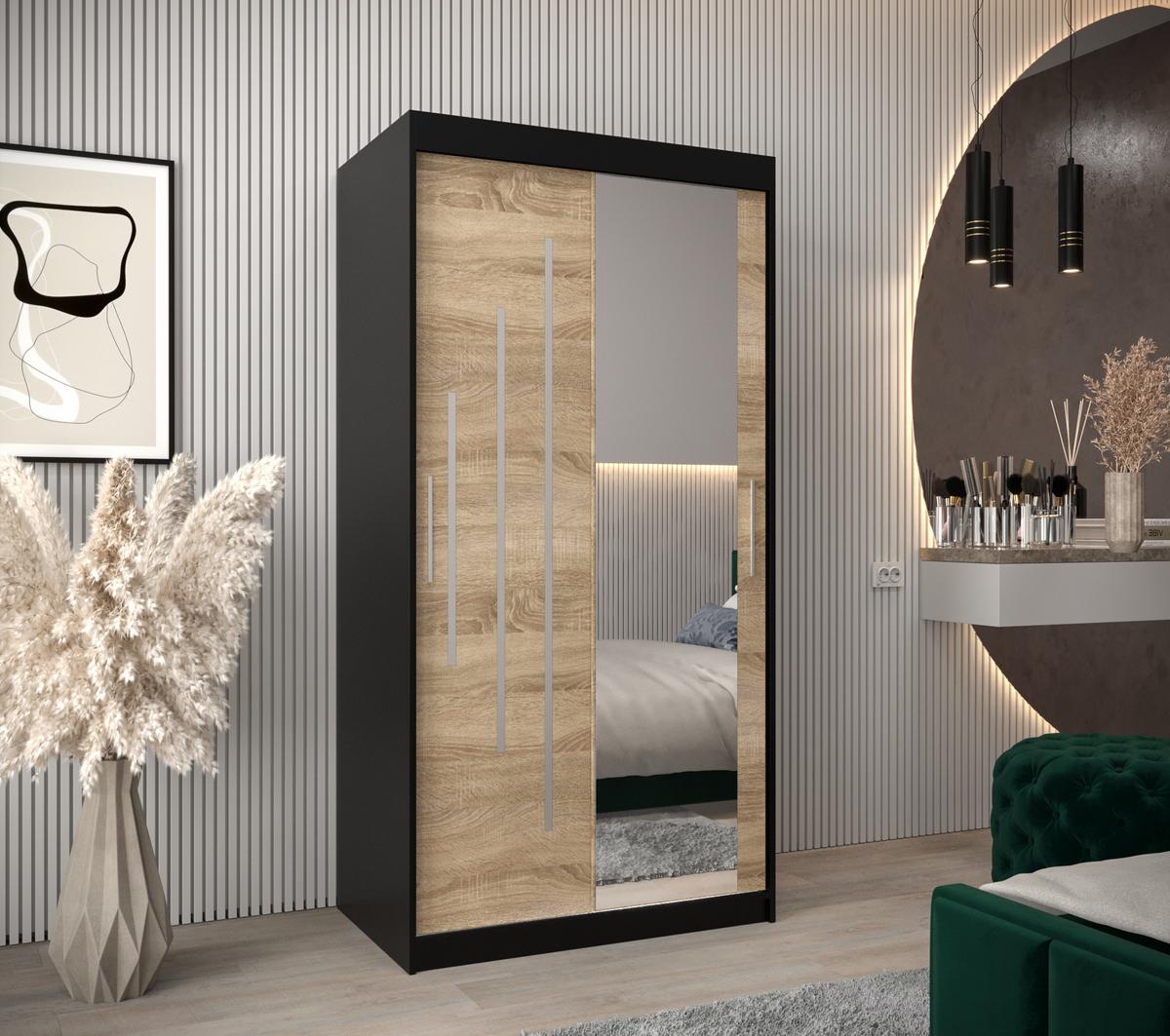 SCHWEBETÜRENSCHRANK 200/100/62 2-türig - Silberfarben/Schwarz, Holz/Kunststoff (100/200/62cm) - Abiks Möbel