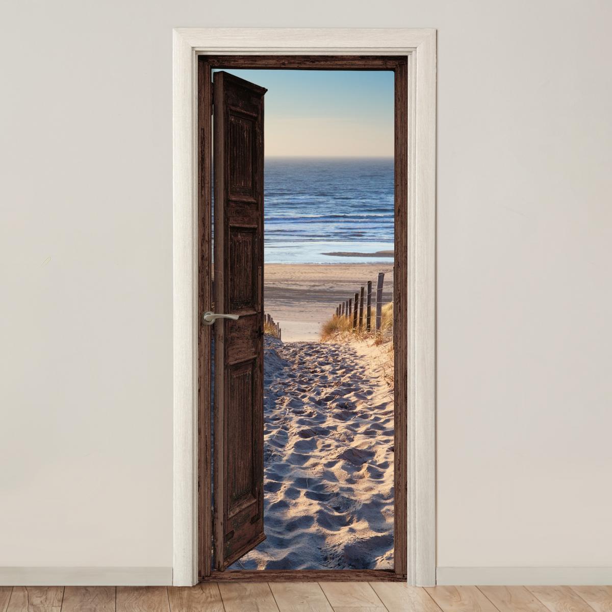 TÜRAUFKLEBER Durchblick - Strand - Meer - Weg - Dünen Fototapete 75x205 cm - Türtapete - Sandfarben, Kunststoff (75/0.1cm) - MuchoWow