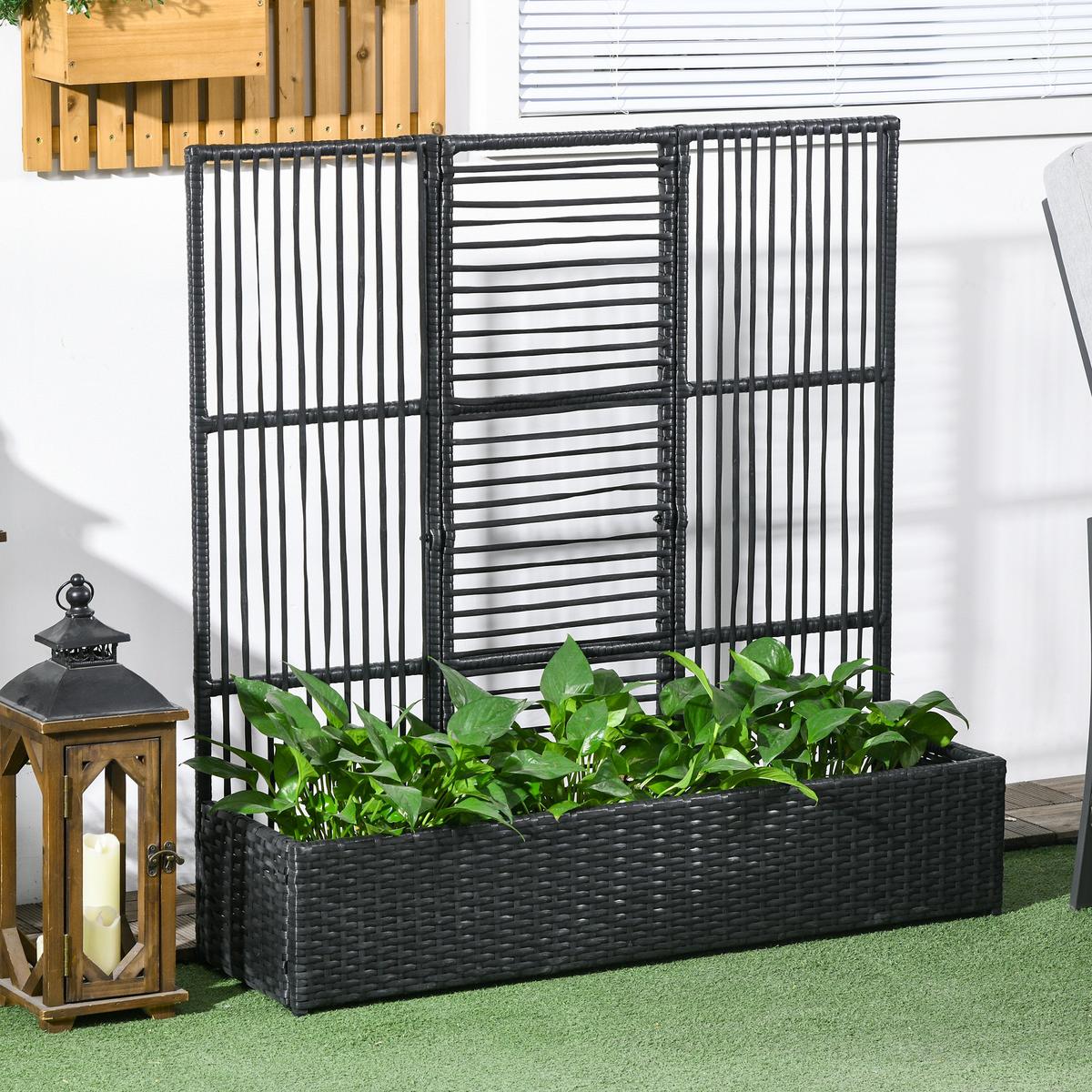 POLYRATTAN Hochbee, Schwarz - Schwarz, Metall (29/103/103cm) - Outsunny