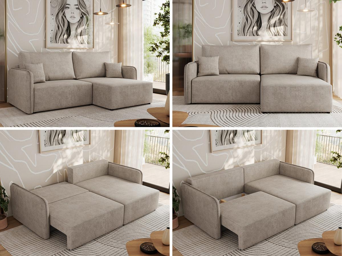 ECKSCHLAFSOFA MESTO L Beige Struktur - rechts - Beige/Schwarz, Kunststoff/Textil (147/227cm) - MKS
