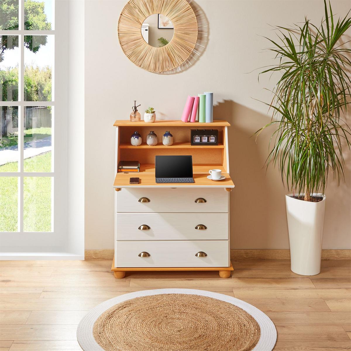 SEKRETÄR GOMES weiß/braun - Weiß/Braun, Holz (38/82/108cm) - IDIMEX