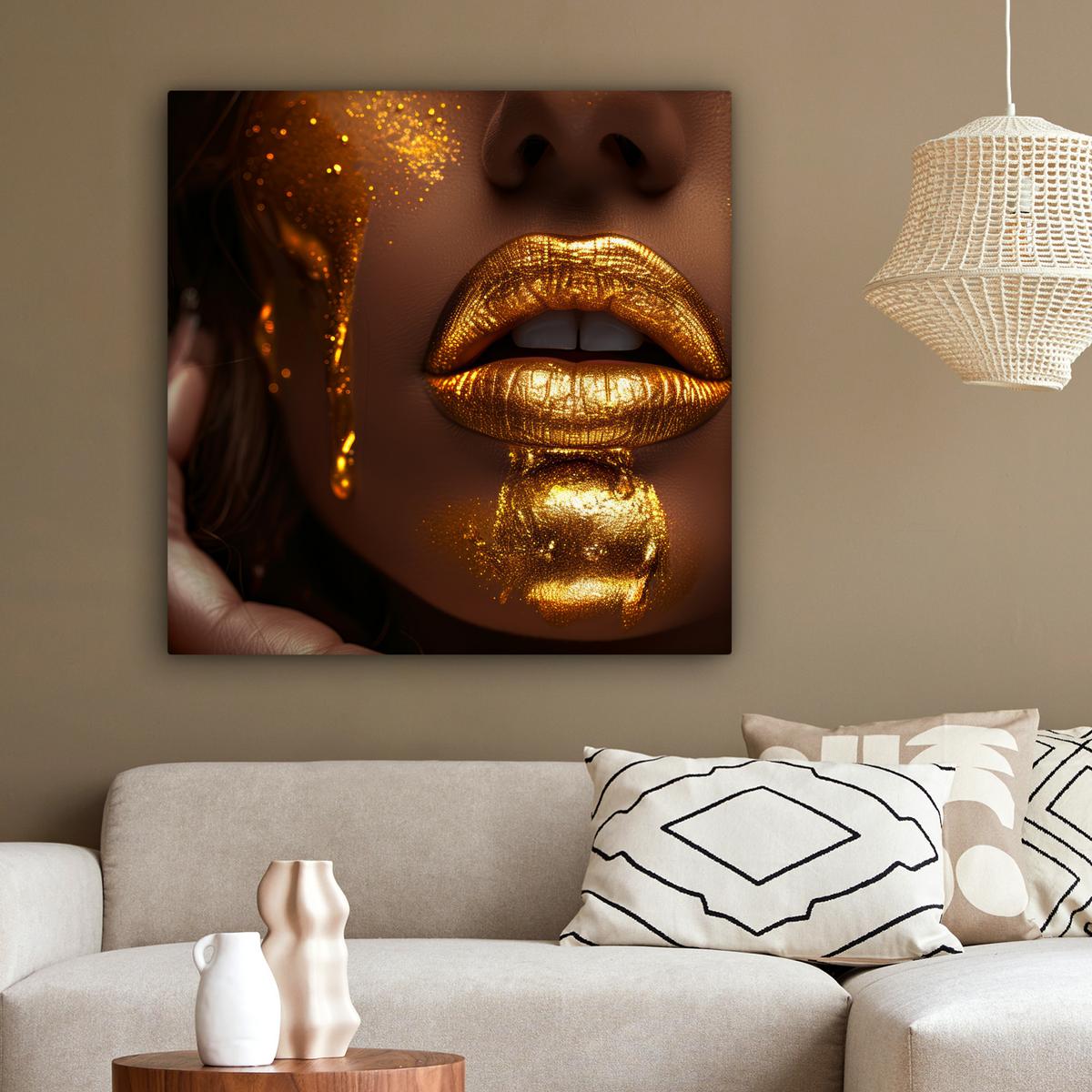 LEINWANDBILD Frau - Gold - Luxus - Porträt Deko Groß 90x90 cm - Goldfarben, Textil (90/90cm) - MuchoWow
