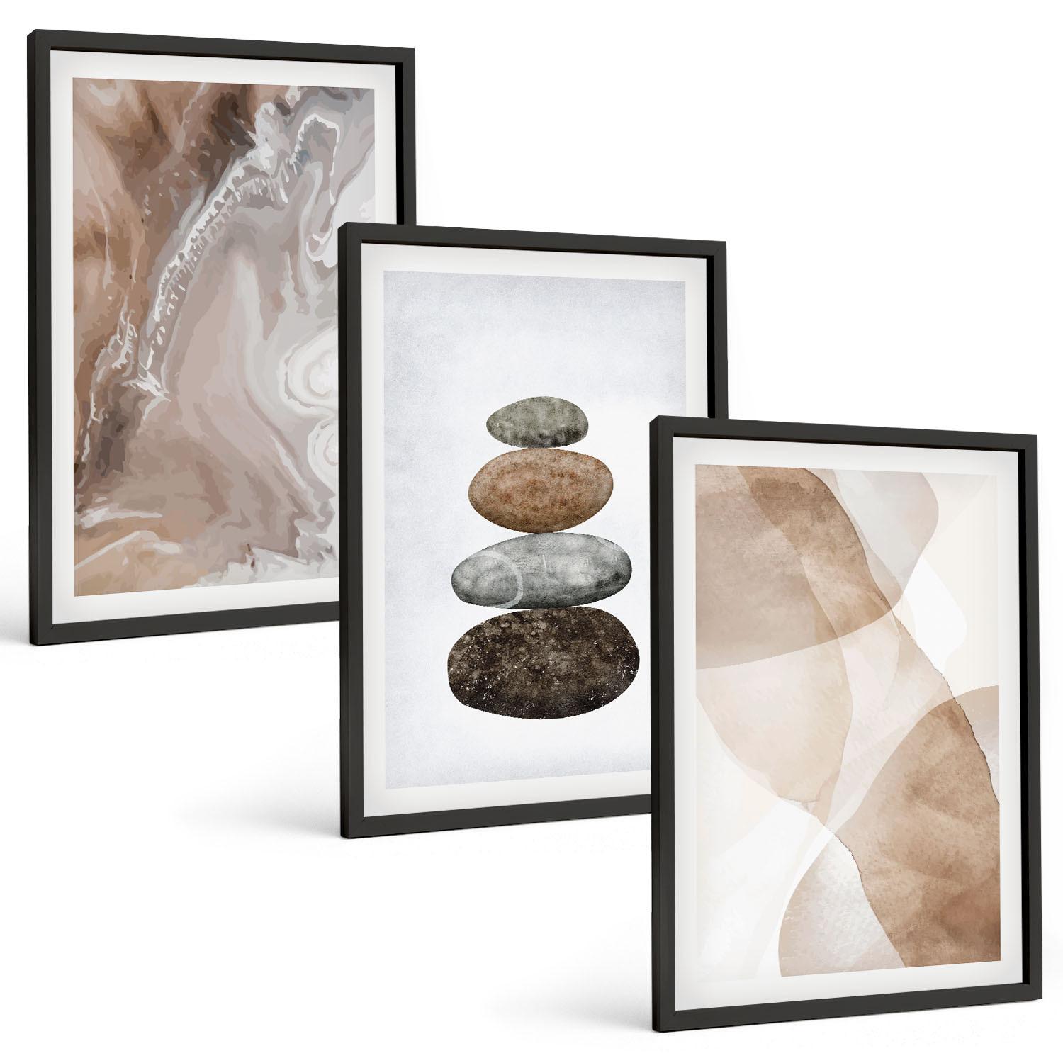 BILDER SET 3er Set - 40x60 cm Schwarzer Rahmen - Abstrakte Pastellformen - Schwarz, Kunststoff (40/60cm) - TULUP