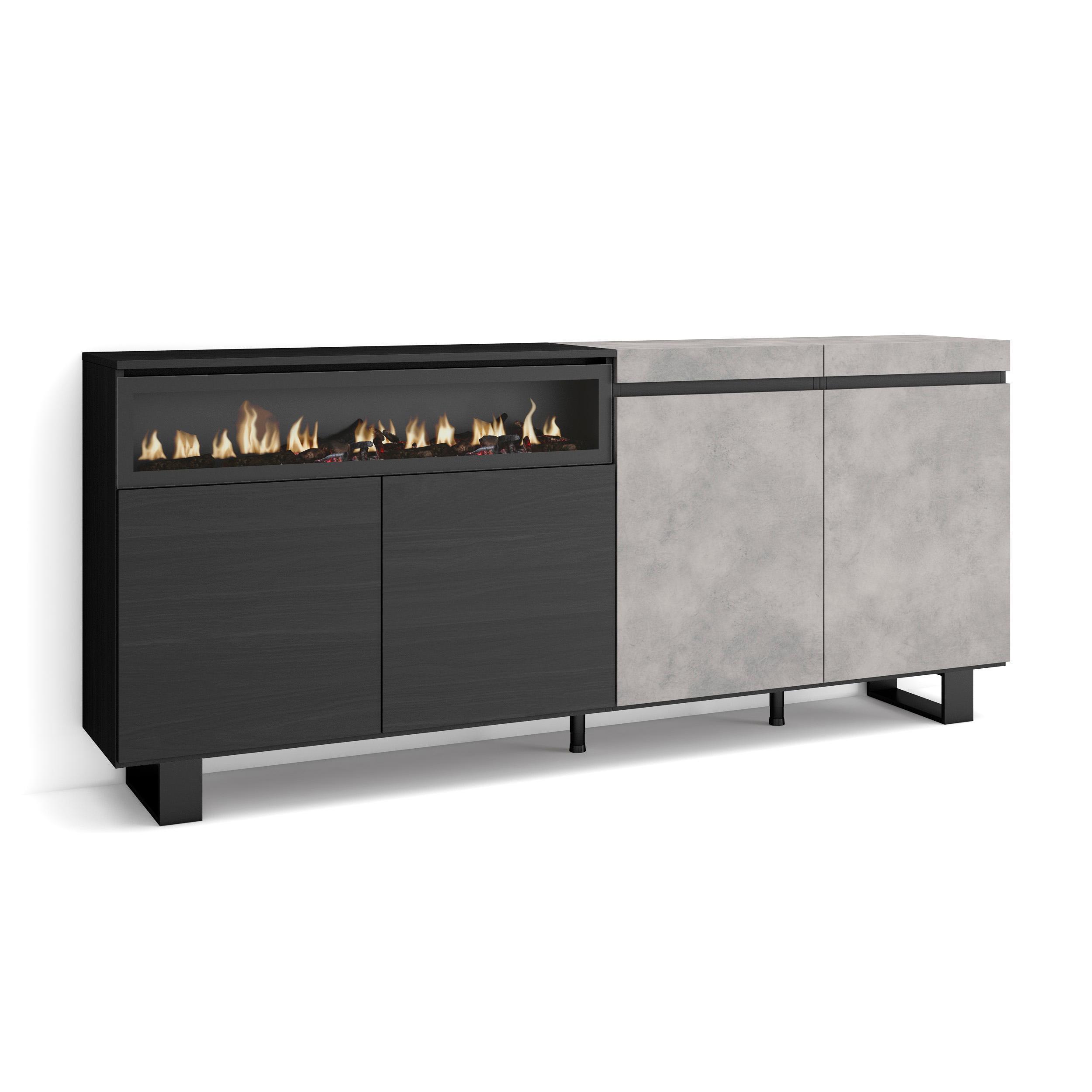 SIDEBOARD Elektrokamin, zementgrau, 200/35/87cm - Robinienfarben/Grau, Holzwerkstoff (200/87/35cm) - Skraut Home