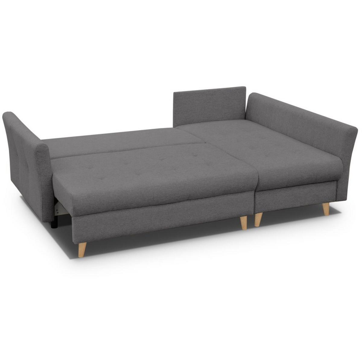 ECKSCHLAFSOFA Neron mit 2 Bettkasten und Beine in Buchefarbe, Dunkelgrau, rechts - Dunkelgrau/Buchefarben, Textil (233/148cm) - Beautysofa