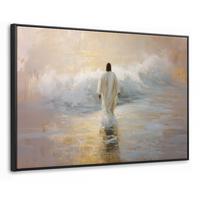 LEINWAND Bilder mit Rahmen - Gemälde - Welle - Jesus - Abstrakt - 90x60 - Goldfarben, Textil (90/60cm) - MuchoWow