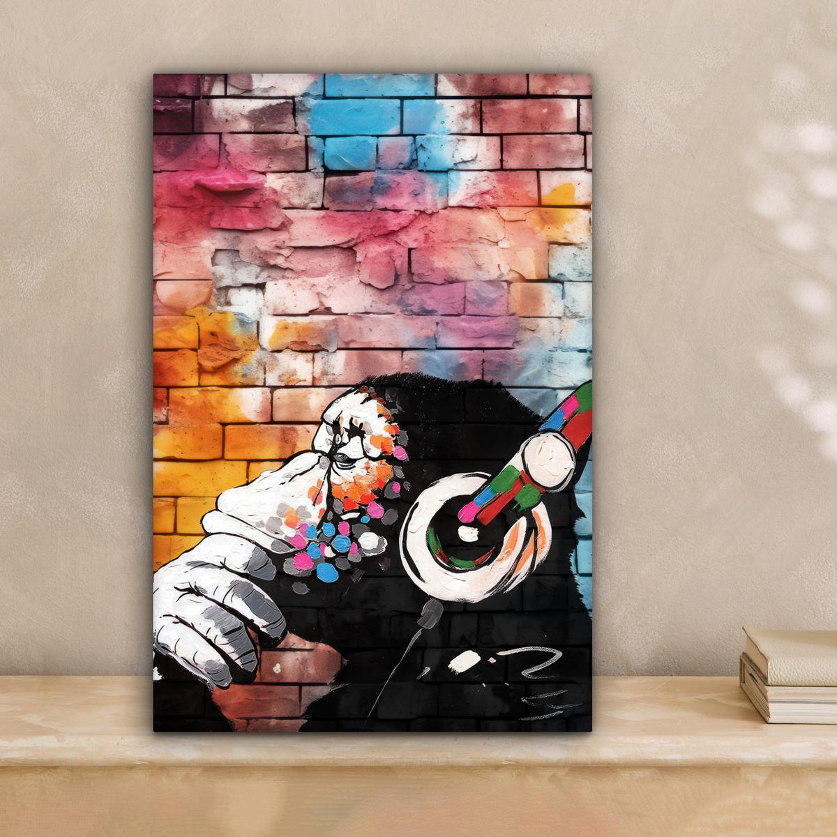 LEINWANDBILD Affe - Graffiti - Musik Deko Wohnzimmer 20x30 cm - Multicolor, Textil (20/30cm) - MuchoWow