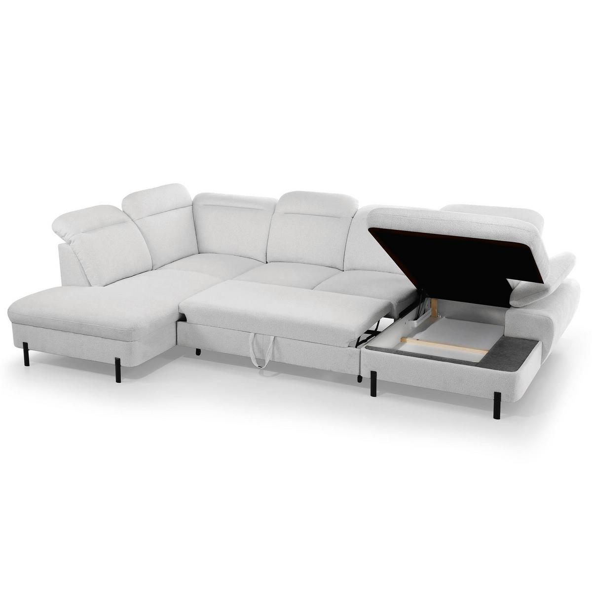 WOHNLANDSCHAFT Sora U mit Schlaffunktion und verstellbarer Sitztiefe, Kopfstützen und Armlehne, 365 cm, Hellgrau, Rechts - Hellgrau/Schwarz, Textil (365/107/235cm) - Beautysofa