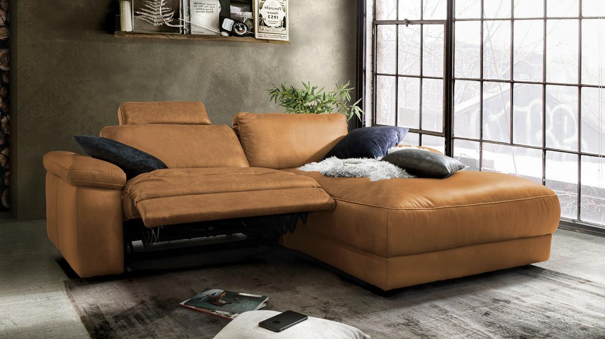 ECKSOFA MOTORISCHER RELAXFUNKTION LOLA Braun Webstoff Relaxfunktion - Schwarz/Braun, Textil (233/178cm) - KAWOLA
