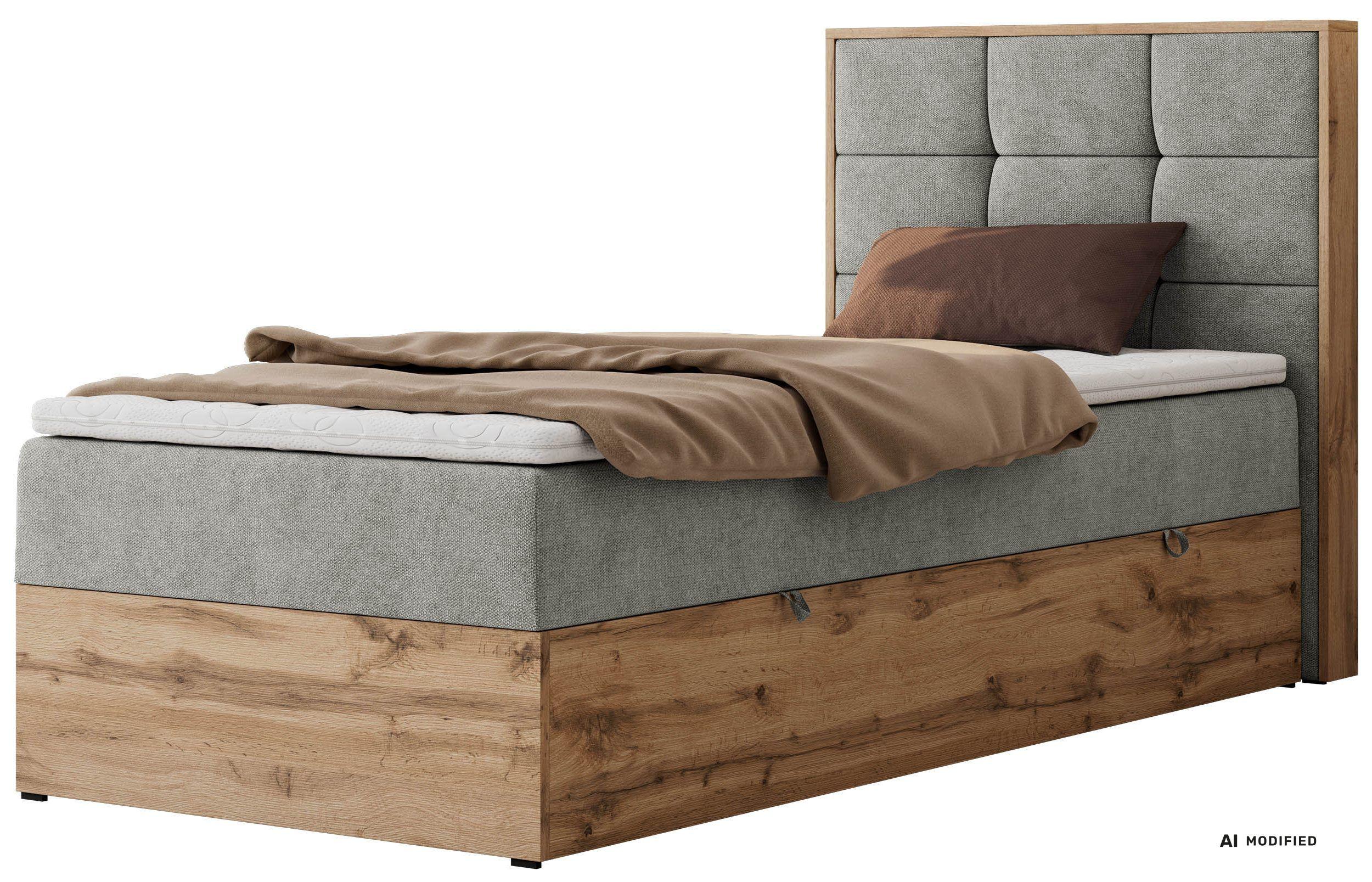 BOXBETT ALBERO 1 90/200 - Hellgrau Stukture - Topper T25 - H4 - Rechts - Silberfarben/Hellgrau, Kunststoff/Textil (90/200cm) - MKS