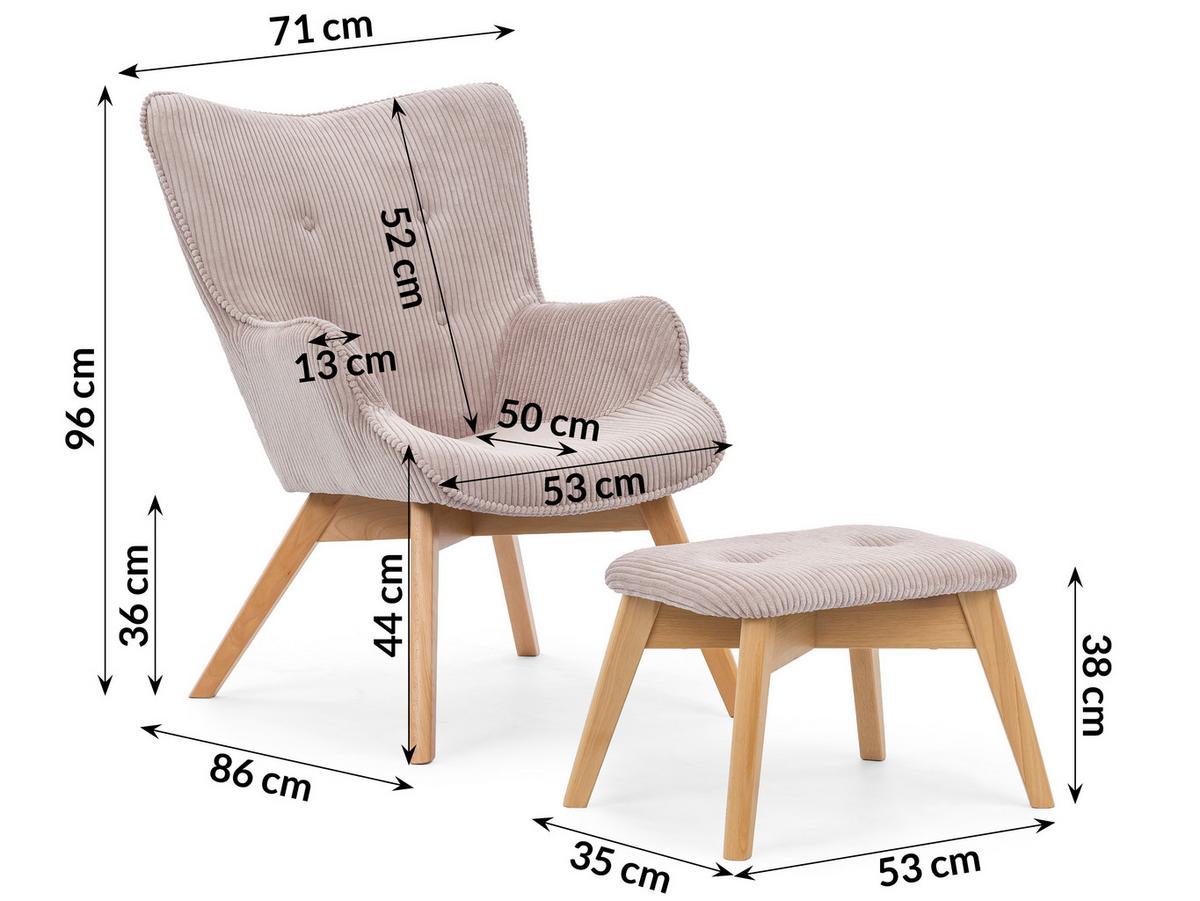 LOUNGESESSEL mit Fußhocker Lenari Puderrosa Cordstoff mit Füßen in Natur - Hellrosa/Naturfarben, Holz/Textil (71/96/86cm) - S-Style Möbel