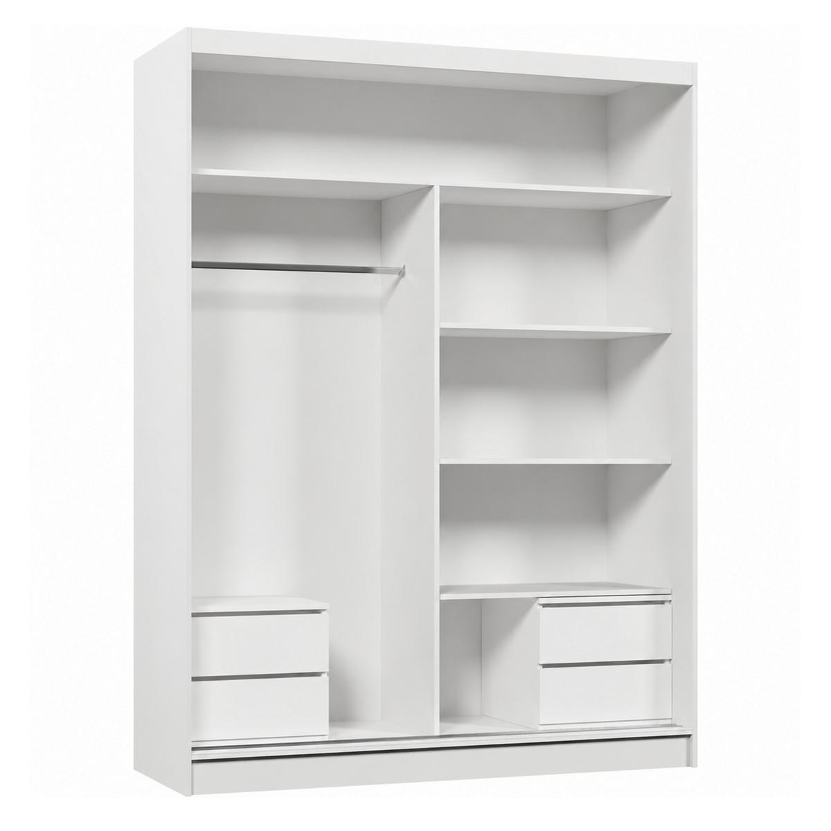 SCHWEBETÜRENSCHRANK Debra mit 2 Türen, 160/216/61 Weiß mit Spiegel und Schubladeneinsätze - Weiß, Holzwerkstoff (160/216/61cm) - Beautysofa