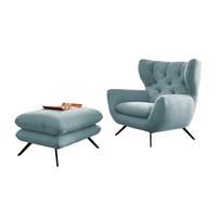 SESSEL CHARME Hellblau Cord - Schwarz/Hellblau, Textil/Metall (100/106/95cm) - KAWOLA