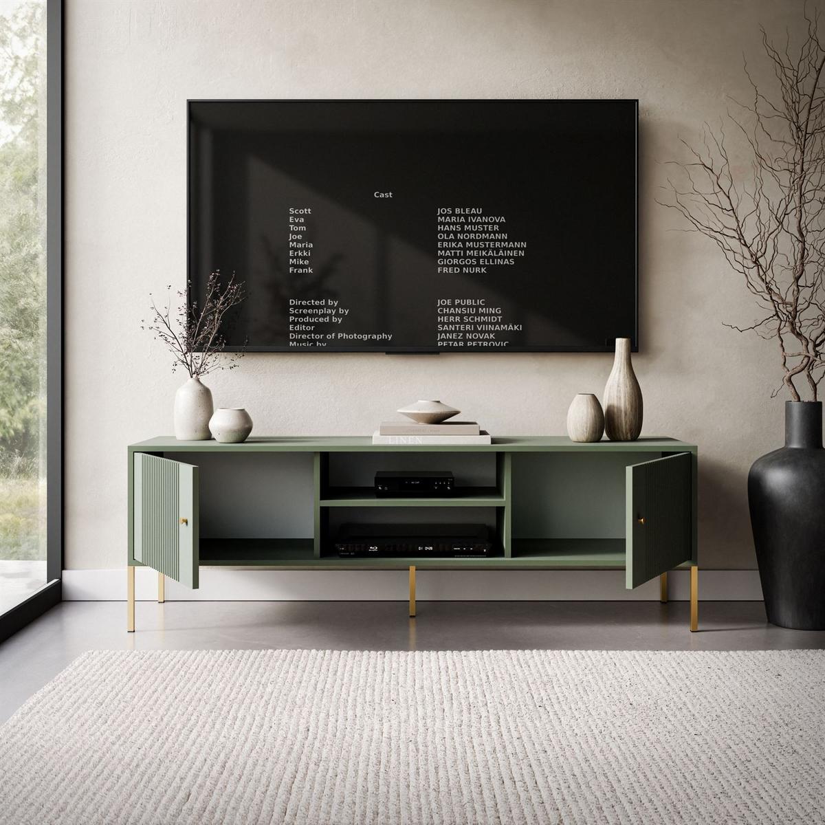 TV-UNIT VIVALDI mit geriffelten Fronten - Grün, Holzwerkstoff (155/51/39cm) - Lookway