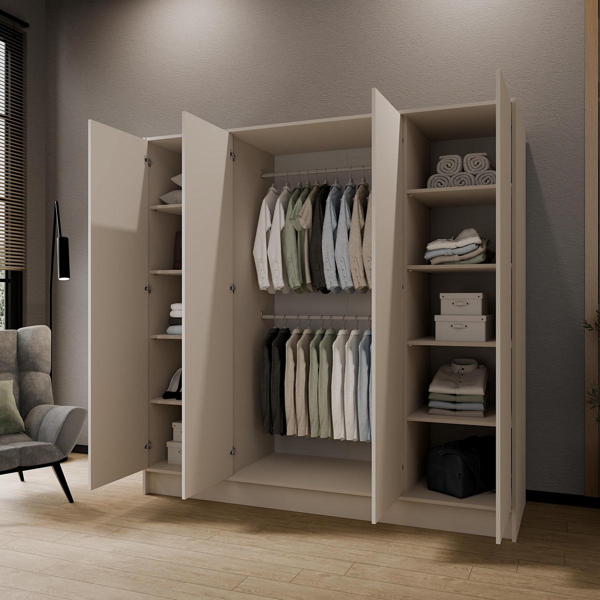 DREHTÜRENSCHRANK VELAR 200/200/51 cm Modern Kleiderschrank 4-türig Kaschmir - Kaschmir, Holzwerkstoff (200/200/51cm) - MASSENO