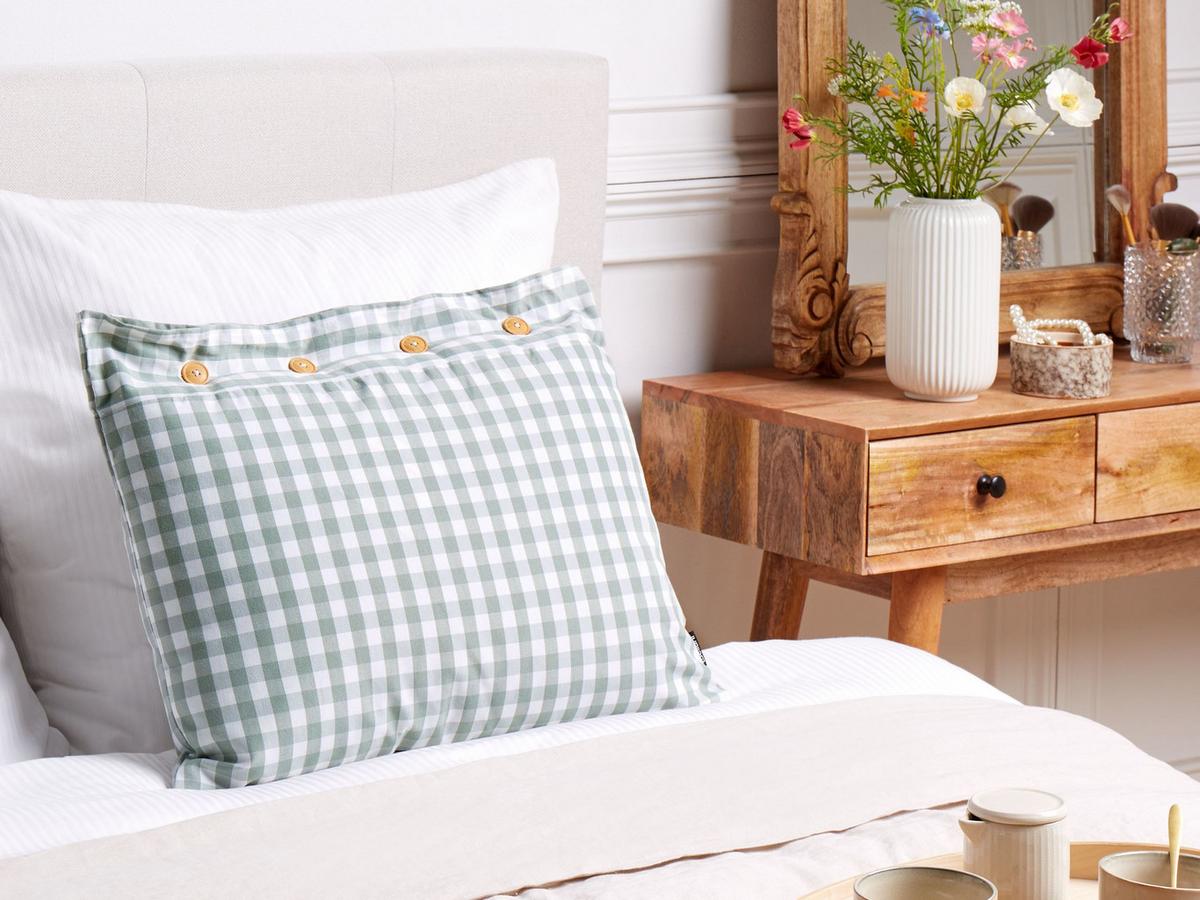 DEKOKISSEN Mintgrün 40/60 cm Talya - Weiß/Braun, Textil (60/40cm) - Beliani