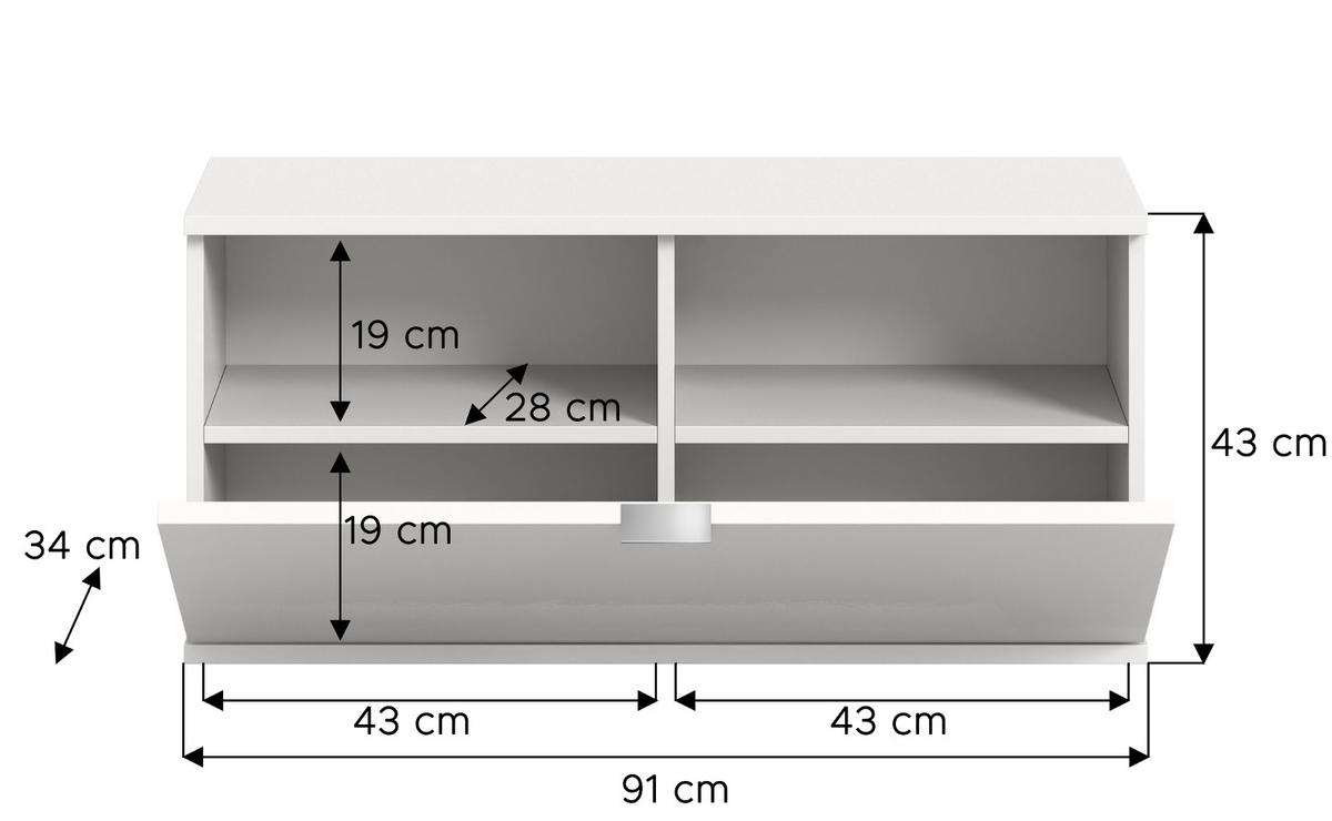 SCHUHSCHRANK weiß Hochglanz 91 cm, Kommode hängend, Flur- und Dielenmöbel - Chromfarben/Weiß Hochglanz, Holzwerkstoff/Kunststoff (91/43/34cm) - Inn.Furn