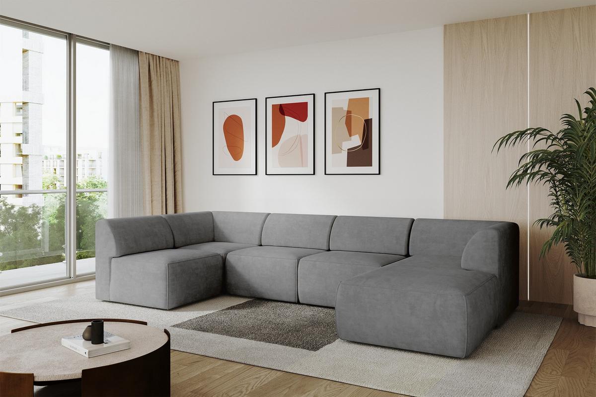 WOHNLANDSCHAFT Ottomane Rechts MOVO-L 345x180x78 cm Grau Velours - Taupe, Holzwerkstoff/Kunststoff (180/78/345cm) - ALTDECOR