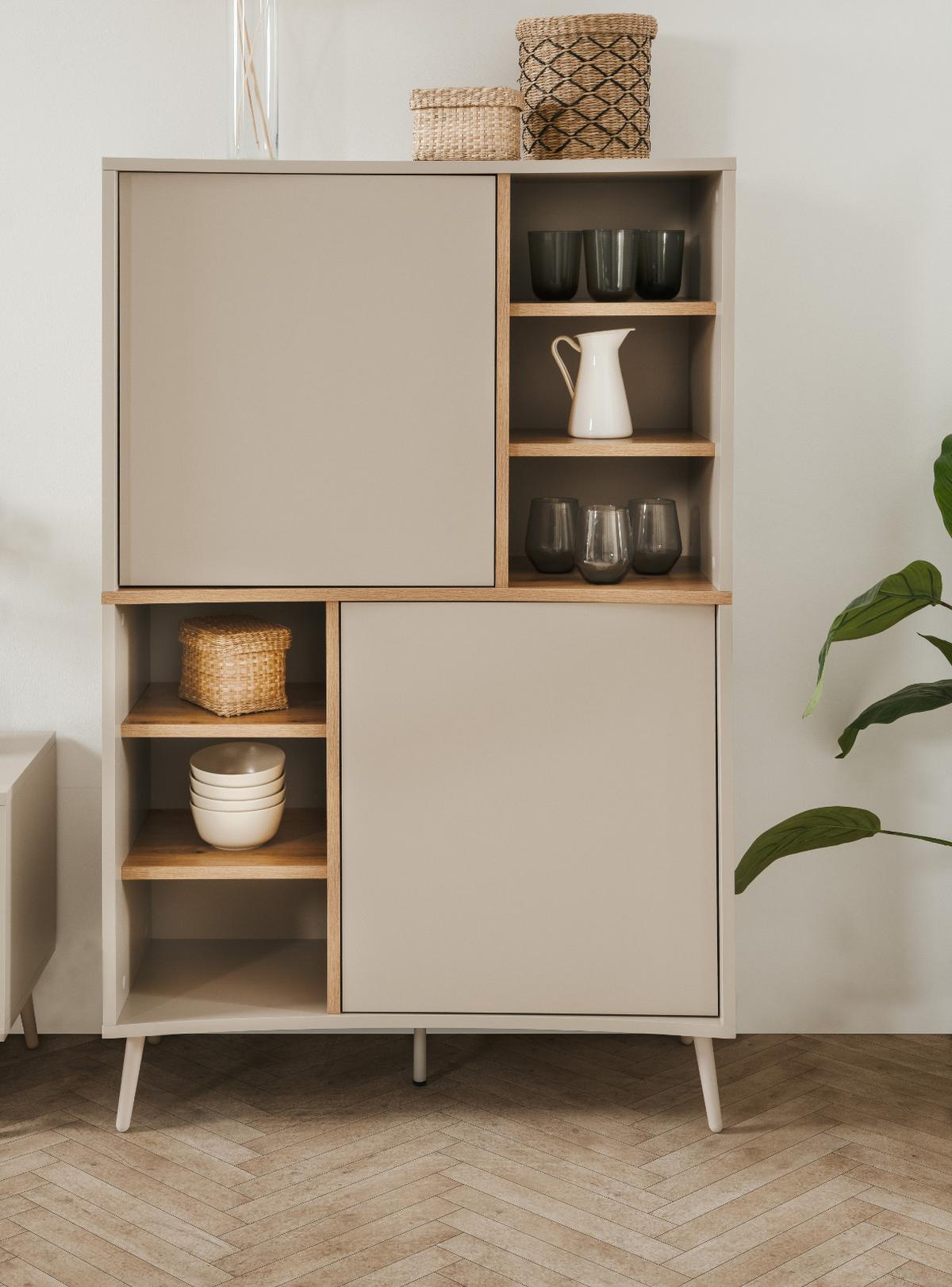 HIGHBOARD Kaschmir, Eiche Artisan 90 x 140 cm, Kommode mit Push-to-Open - Kaschmir/Eiche Artisan, Holzwerkstoff (90/140/37.5cm) - Furn.Design