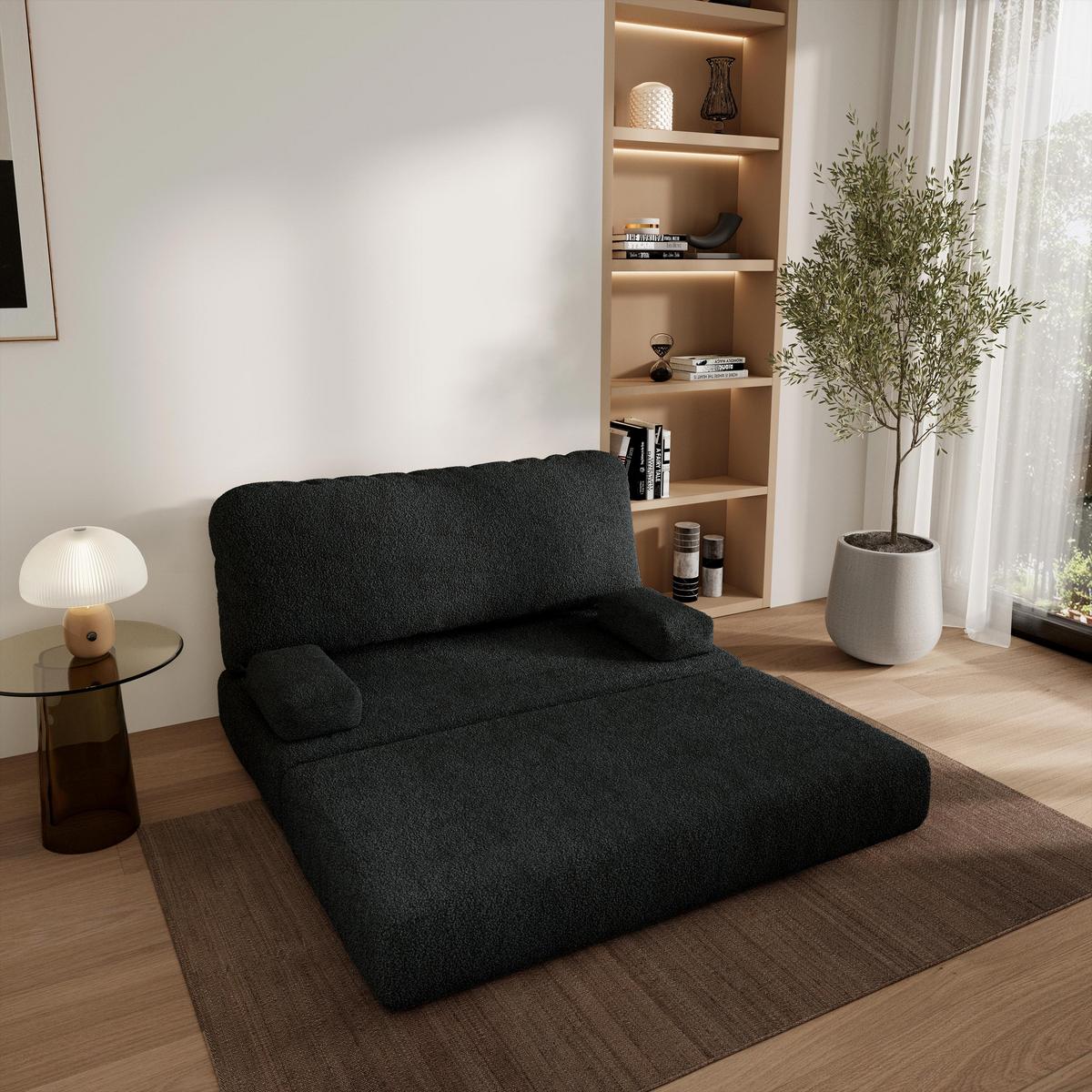 BETTSOFA KESTE aus Schaumstoff Bucle-Stoff Schwarz Schlaffunktion - Schwarz, Textil (140/86/60cm) - MASSENO