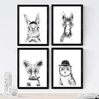 POSTER Set mit 4 Kinder Tiere mit Gläsern A3 Rahmenlos - Klar, Papier (29.7/3cm) - Nacnic