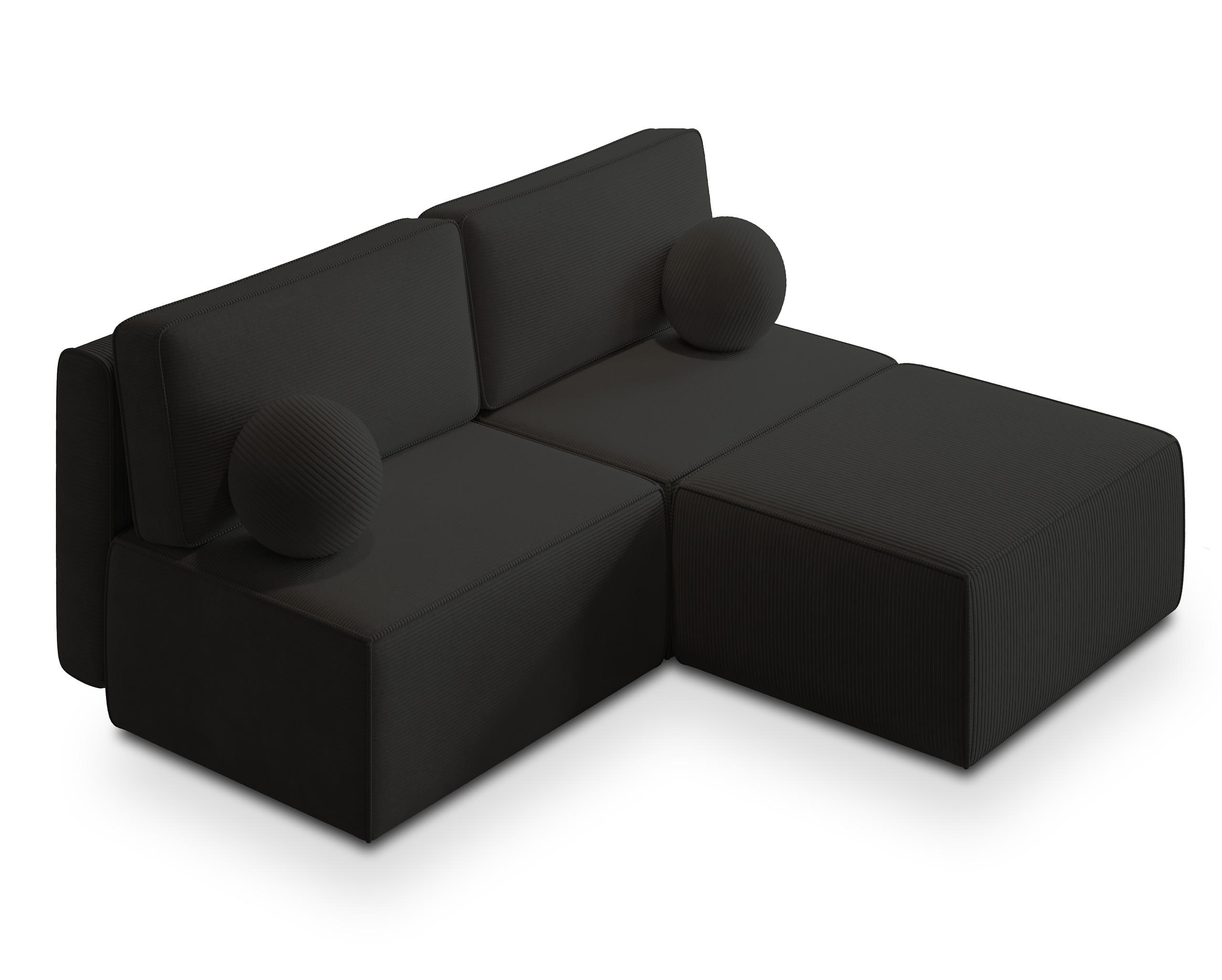 ECKSOFA VARNA P Schwarz Kordstoff mit Schlaffunktion - Schwarz/Grau, Holz/Kunststoff (196/158cm) - MASSENO