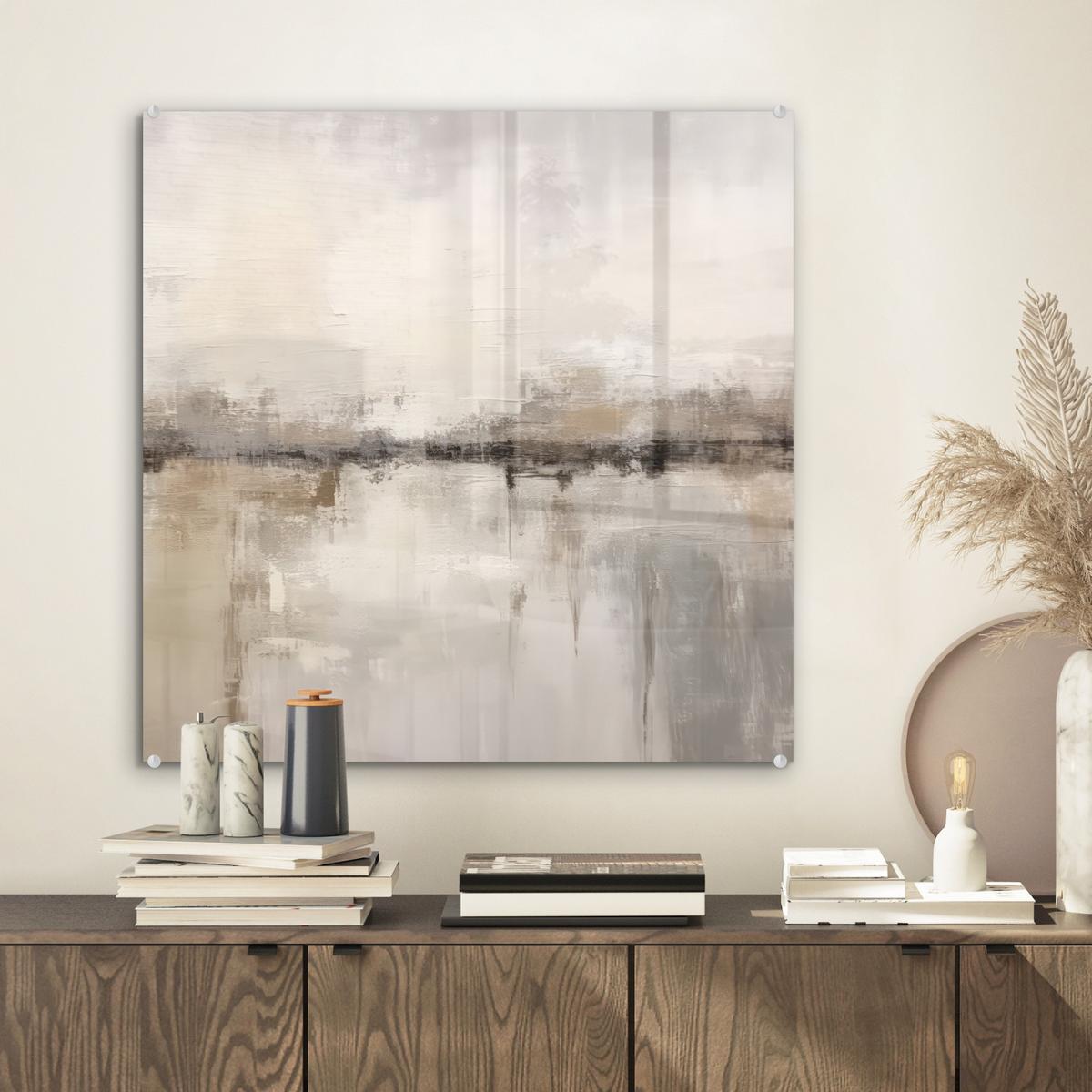 ACRYLGLASBILD Moderne Kunst - Abstrakt - Beige 50x50 cm - Beige, Glas (50/50cm) - MuchoWow