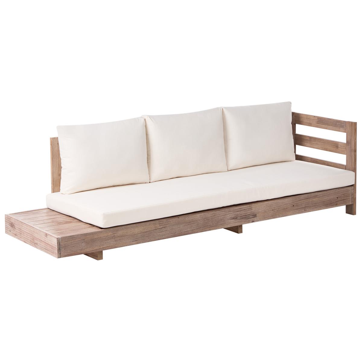 GARTENECKSOFA 5-Sitzer zertifiziertes Akazienholz linksseitig Cremeweiß Marettimo - Hellbraun/Braun, Holz (225/64/212cm) - Beliani