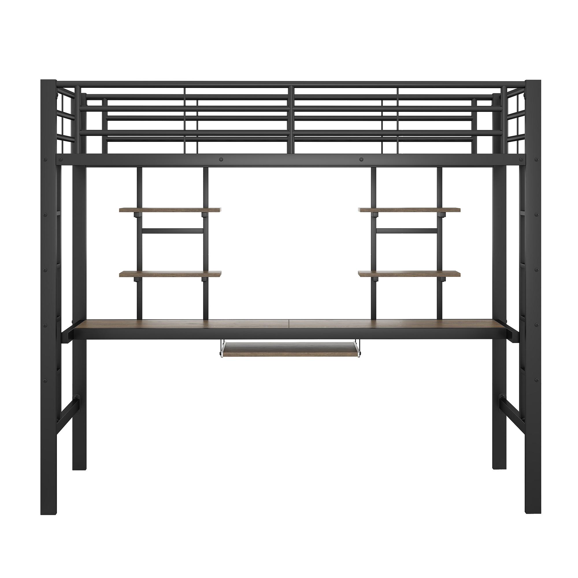 HOCHBETT metall schwarz 90x200cm mit schreibtisch regalen - Schwarz, Metall (90/200cm) - Urban Meuble