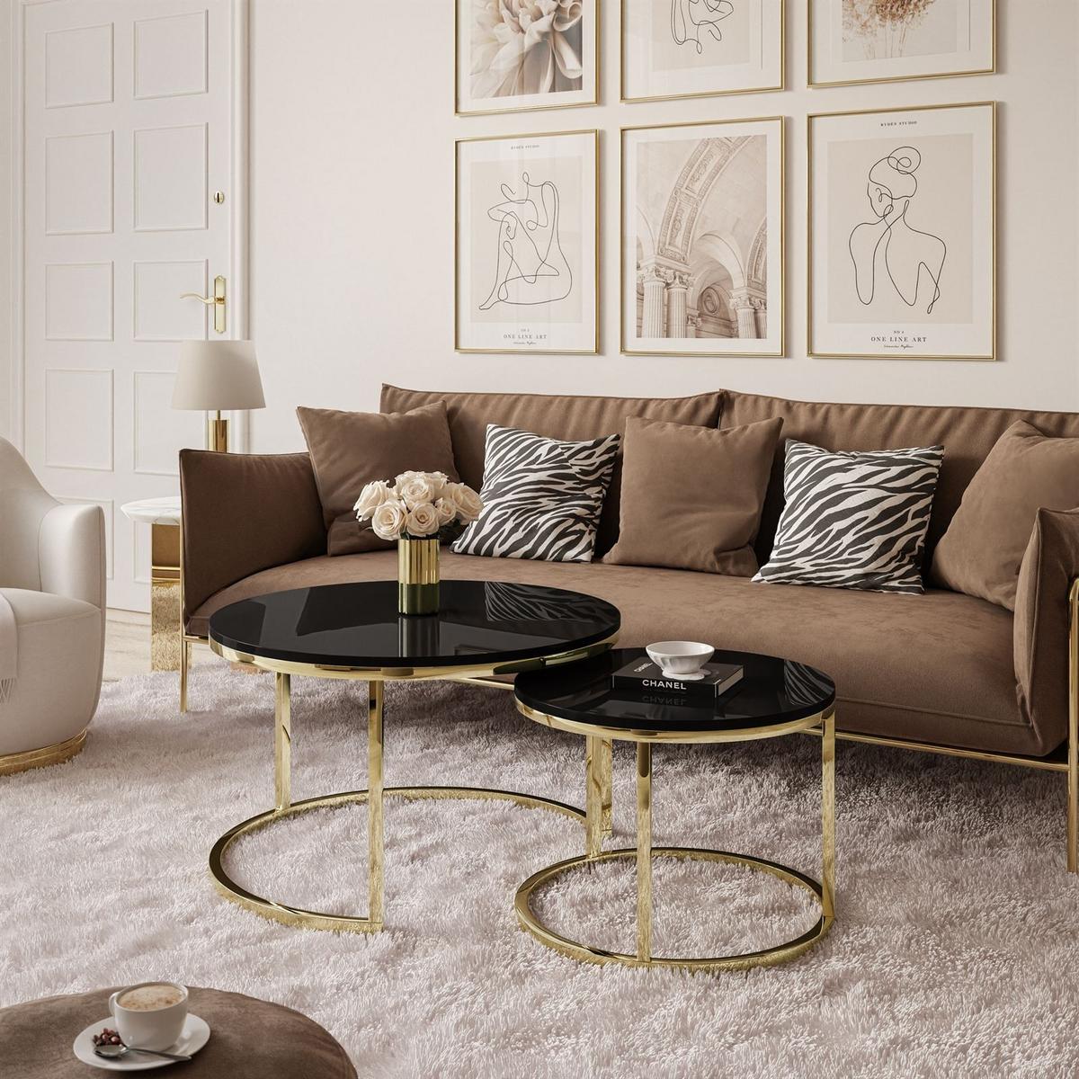 COUCHTISCH CIRI 2-in-1 CHROME gold - Goldfarben/Schwarz, Holzwerkstoff (70/70/48cm) - Lookway