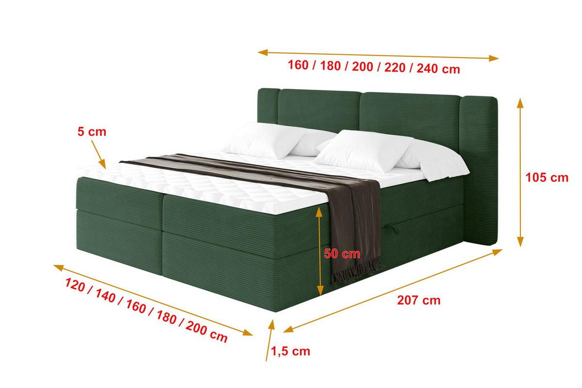 BOXBETT mit Matratze H4 - EVON - 180x200 cm Grün - Grün, Holzwerkstoff (180/200cm) - ALTDECOR