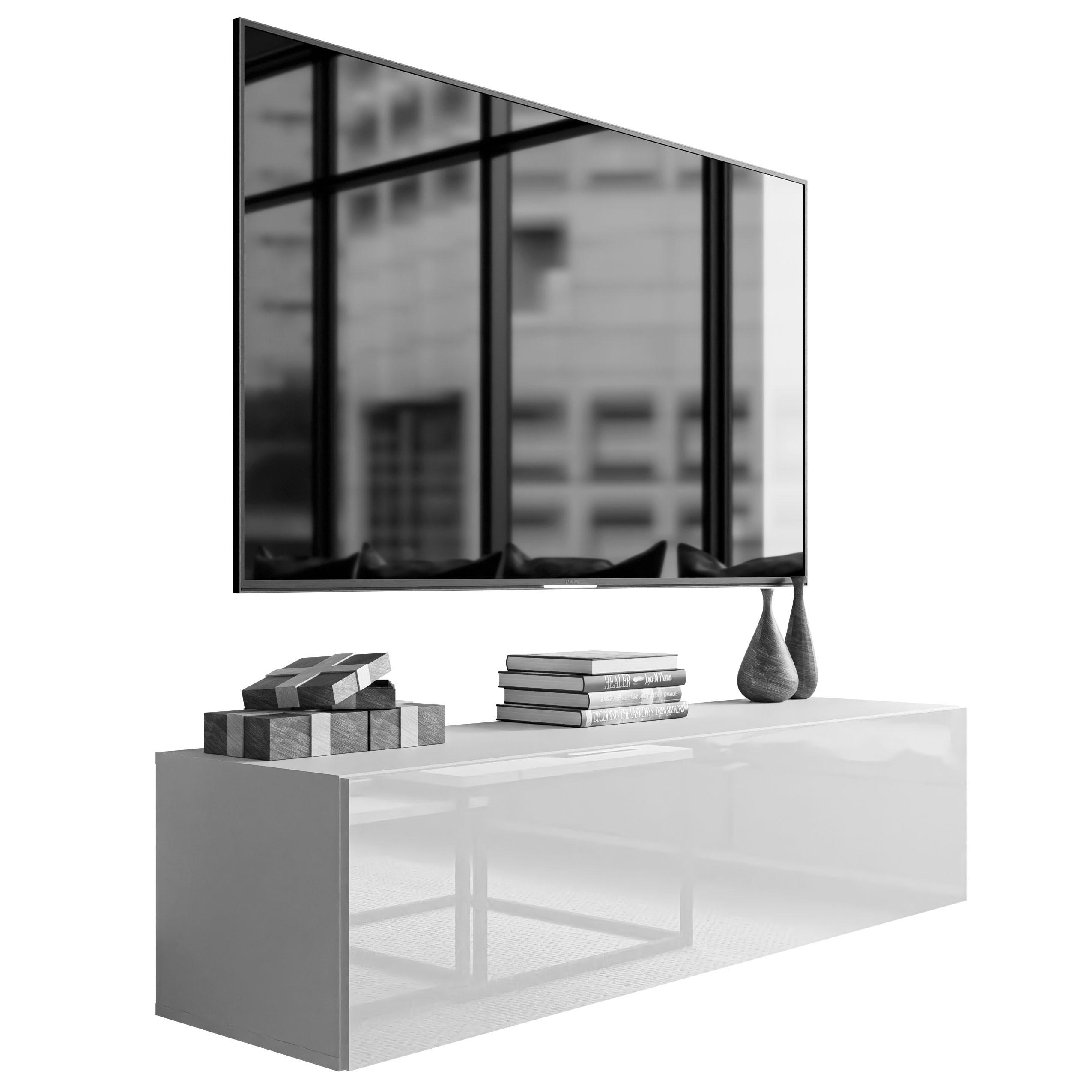 HÄNGESCHRANK TV-Möbel COLGANTE 150 cm mit LED Beleuchtung - Weiß Hochglanz, Holzwerkstoff (150/36/40cm) - Lookway