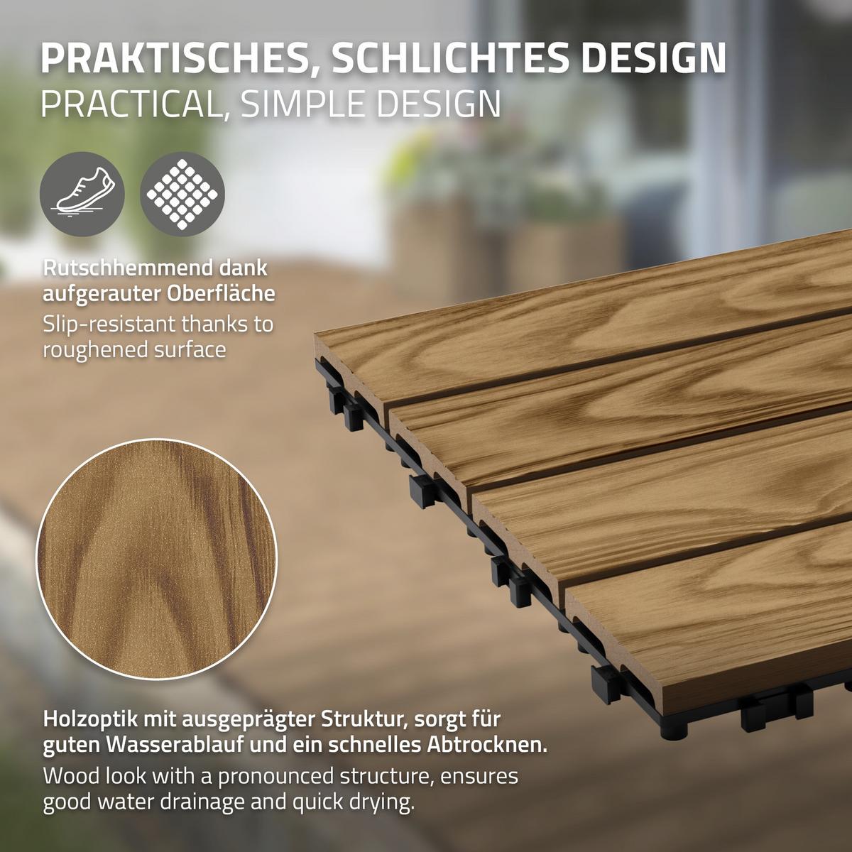 TERRASSENFLIESE Teak 33 Stück - Alteiche, Holzwerkstoff (30/30/2cm) - ML-DESIGN