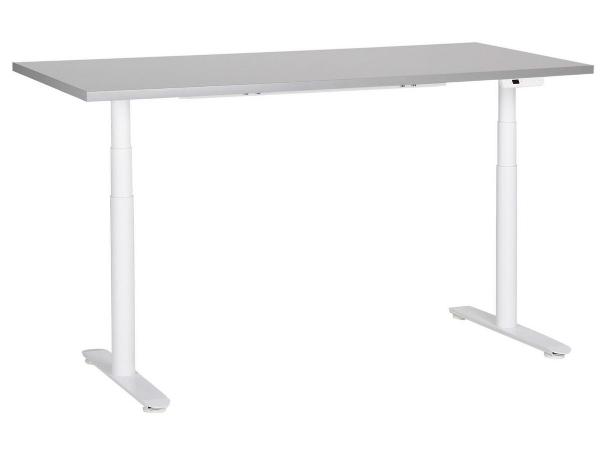 SCHREIBTISCH grauweiß 160/72 cm elektrisch höhenverstellbar Destin IV - Weiß/Grau, Holz (72/160/67cm) - Beliani