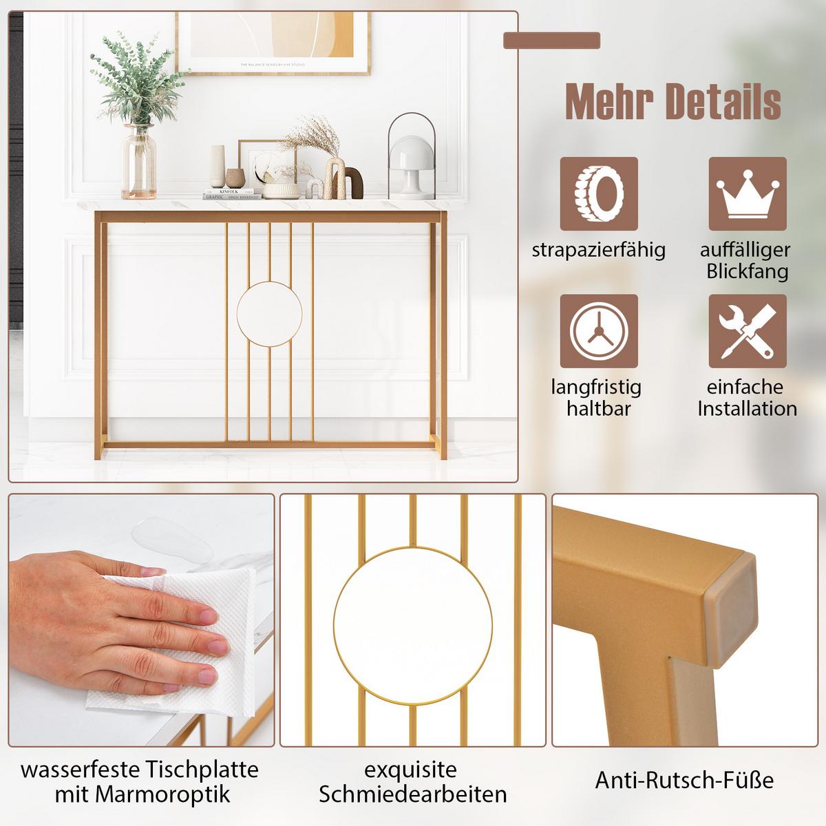 KONSOLENTISCH Weiß - Weiß, Holzwerkstoff (30/120/80.5cm) - COSTWAY