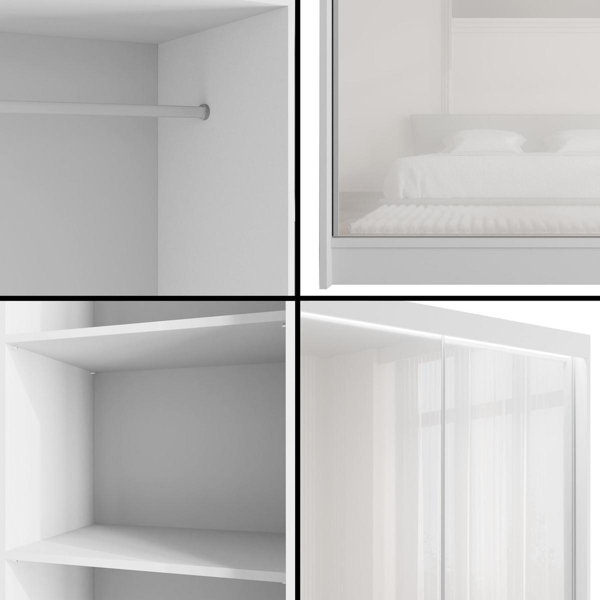 KLEIDERSCHRANK PEKA mit LED - 150 cm - Weiß - Weiß, Holzwerkstoff (150/215/61cm) - ALTDECOR