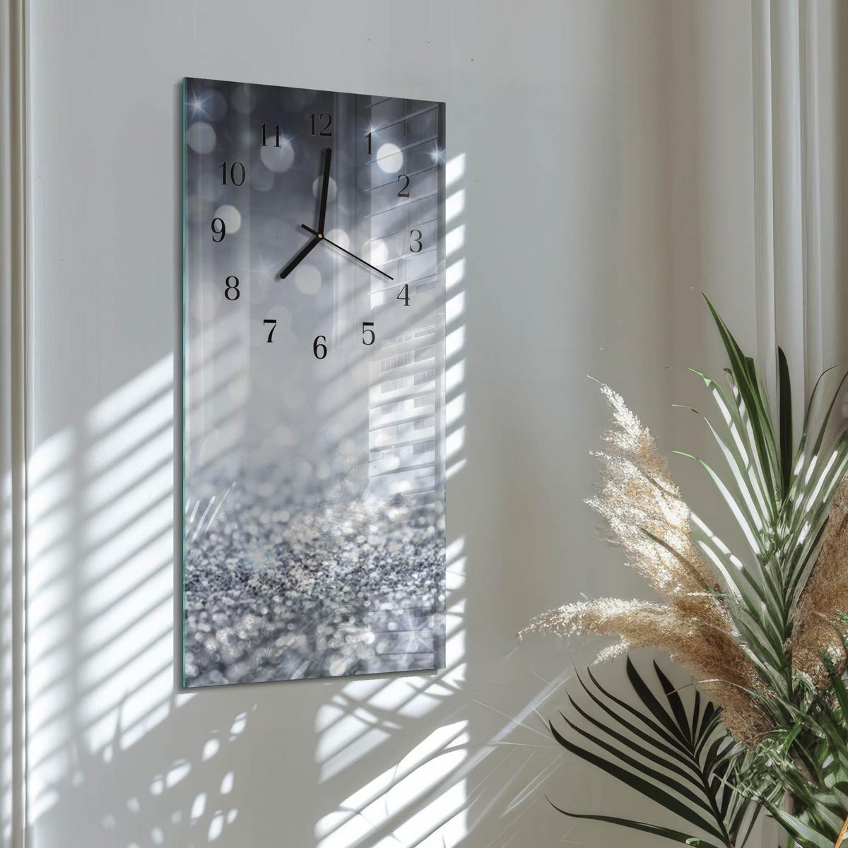 WANDUHR aus Glas 30x60 cm - Brokat - Silberfarben, Glas (30/60/0.4cm) - TULUP