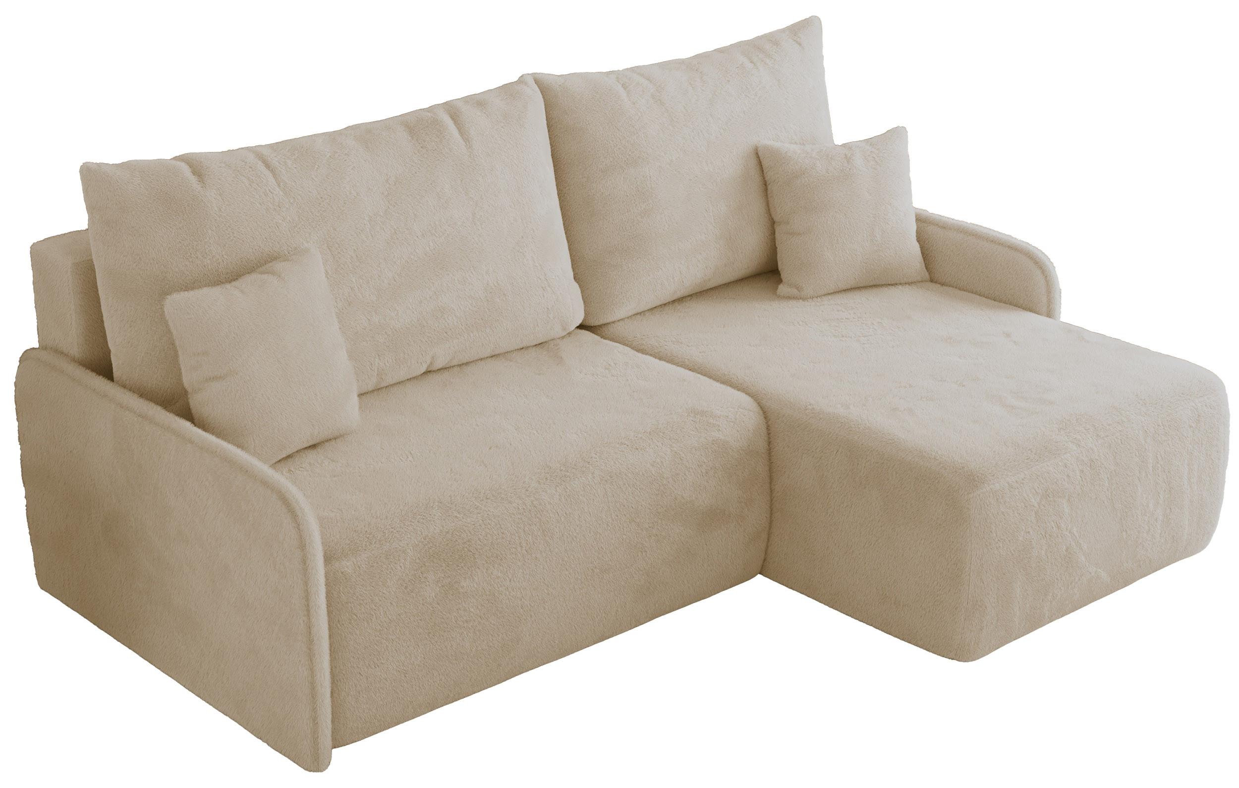 ECKSCHLAFSOFA ARPA L Creme Plüsch - rechts - Creme/Schwarz, Kunststoff/Textil (150/198cm) - MKS