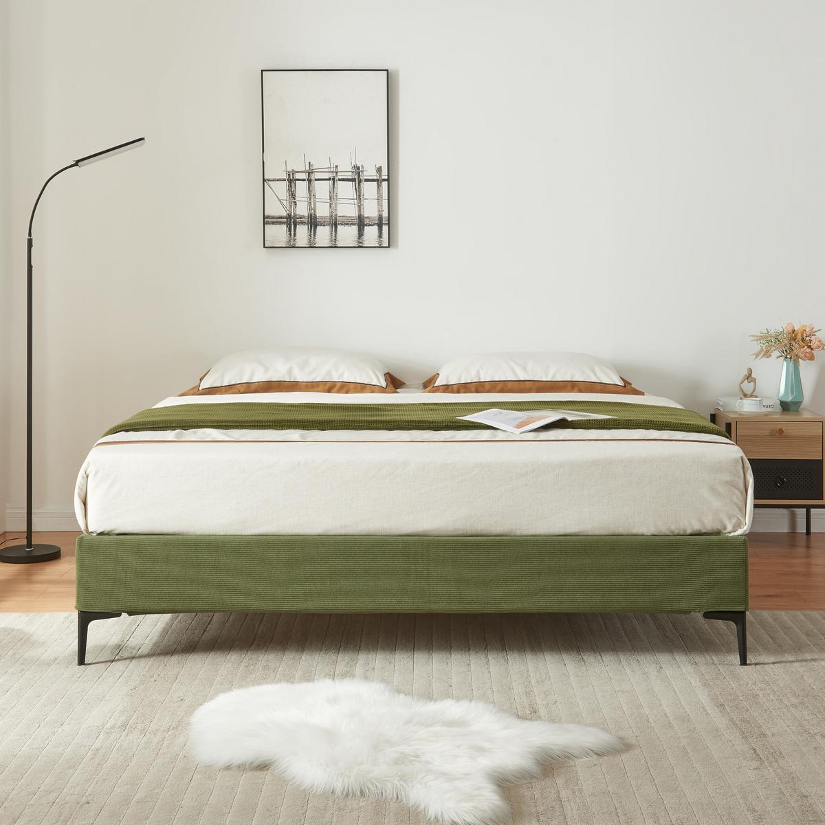 BETTRAHMEN Lilla - Grün, Holzwerkstoff/Textil (160/200cm) - [en.casa]