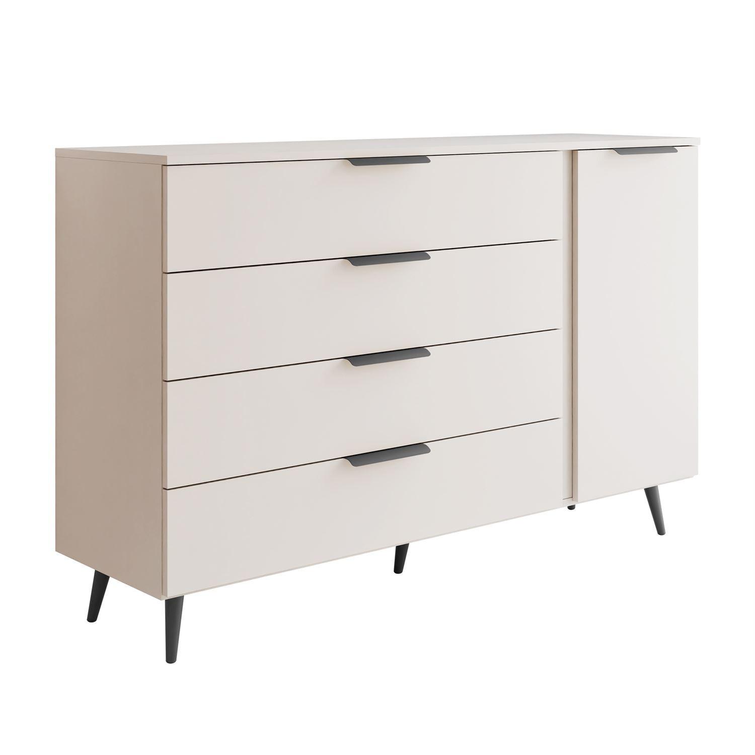 KOMMODE LINA KASCHMIR 1D4S auf hohen Beinen Schwarz - Kaschmir, Holzwerkstoff (138/90/40cm) - Lookway