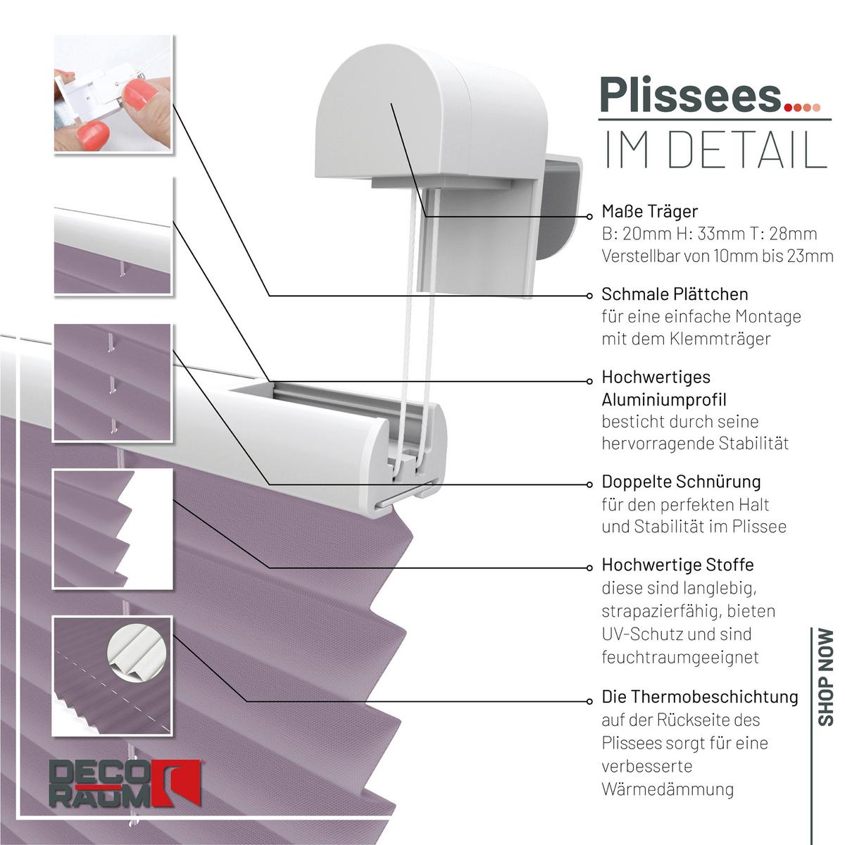 PLISSEE Thermo Basic 75 x 210cm Klemmfix ohne Bohren - Flieder, Textil (75/210/210cm) - Deco-Raum