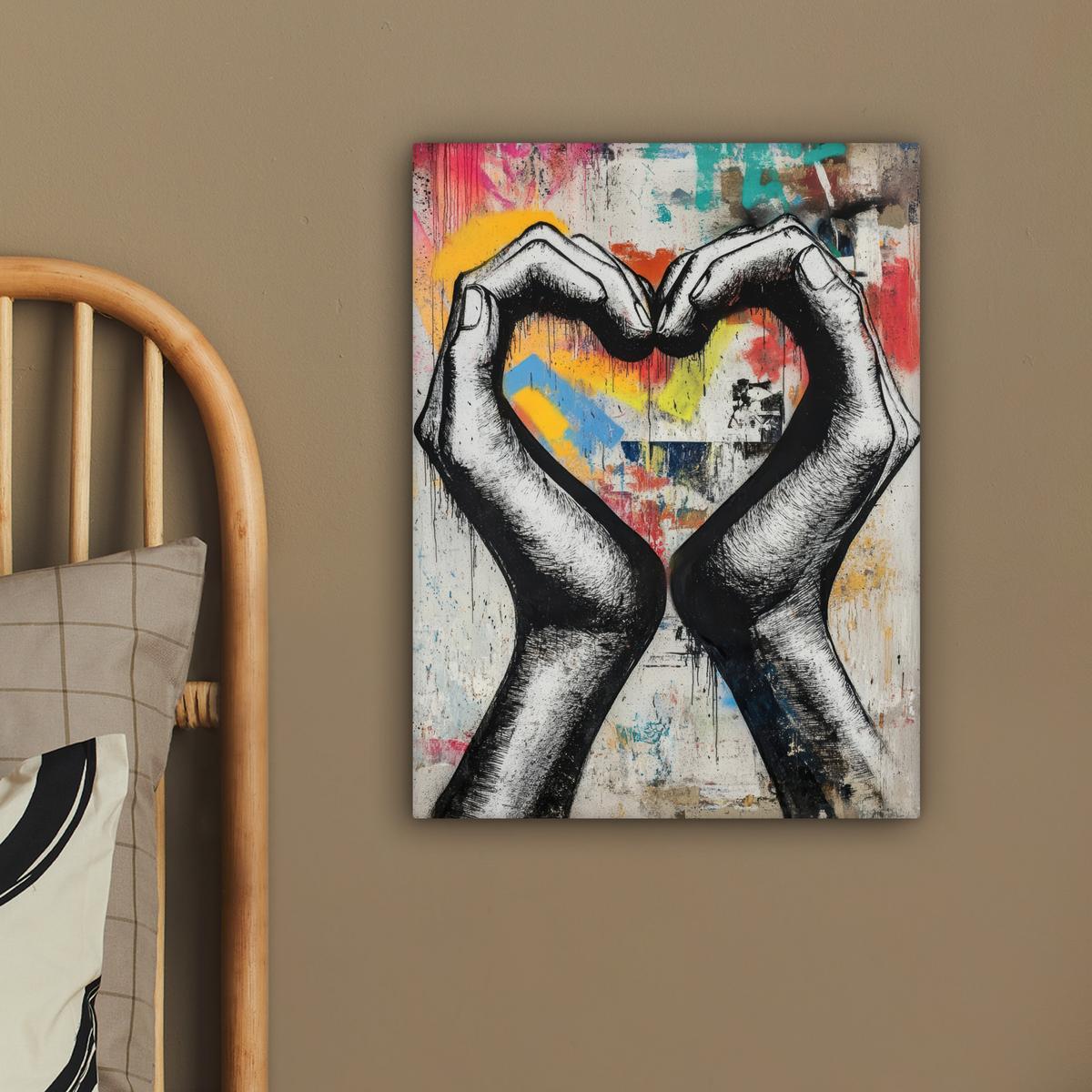 LEINWANDBILD Hände - Herz - Straßenkunst - Graffiti Room Decor 30x40 cm - Multicolor, Textil (30/40cm) - MuchoWow