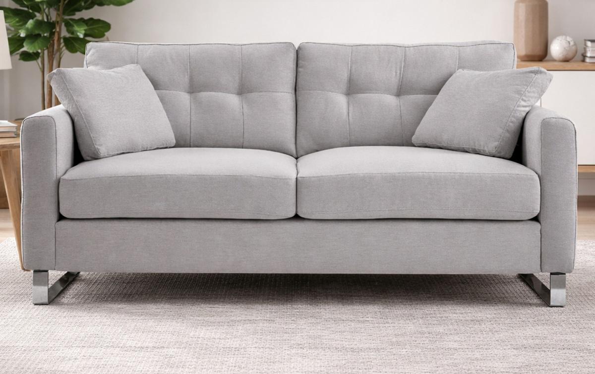 SOFA hellgrau Flachgewebe 2-Sitzer 175 cm, Couch mit Steppoptik - Chromfarben/Hellgrau, Holz/Textil (175/92/94cm) - Inn.Furn