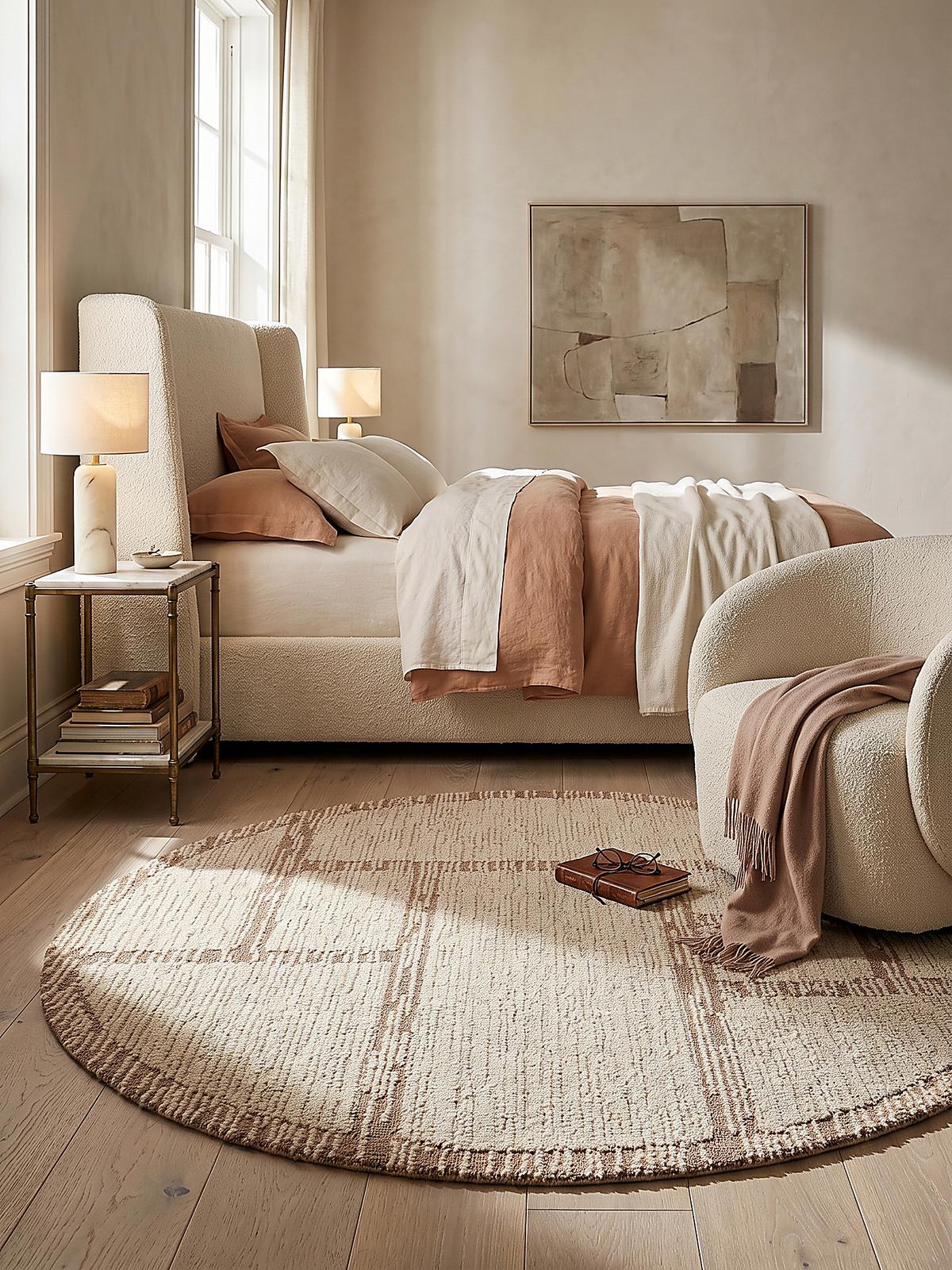WOLLTEPPICH handgetuftet GANNEL, Blockdesign, Natur, Ø 160 cm - Beige, Textil (160/160cm) - KADIMA DESIGN