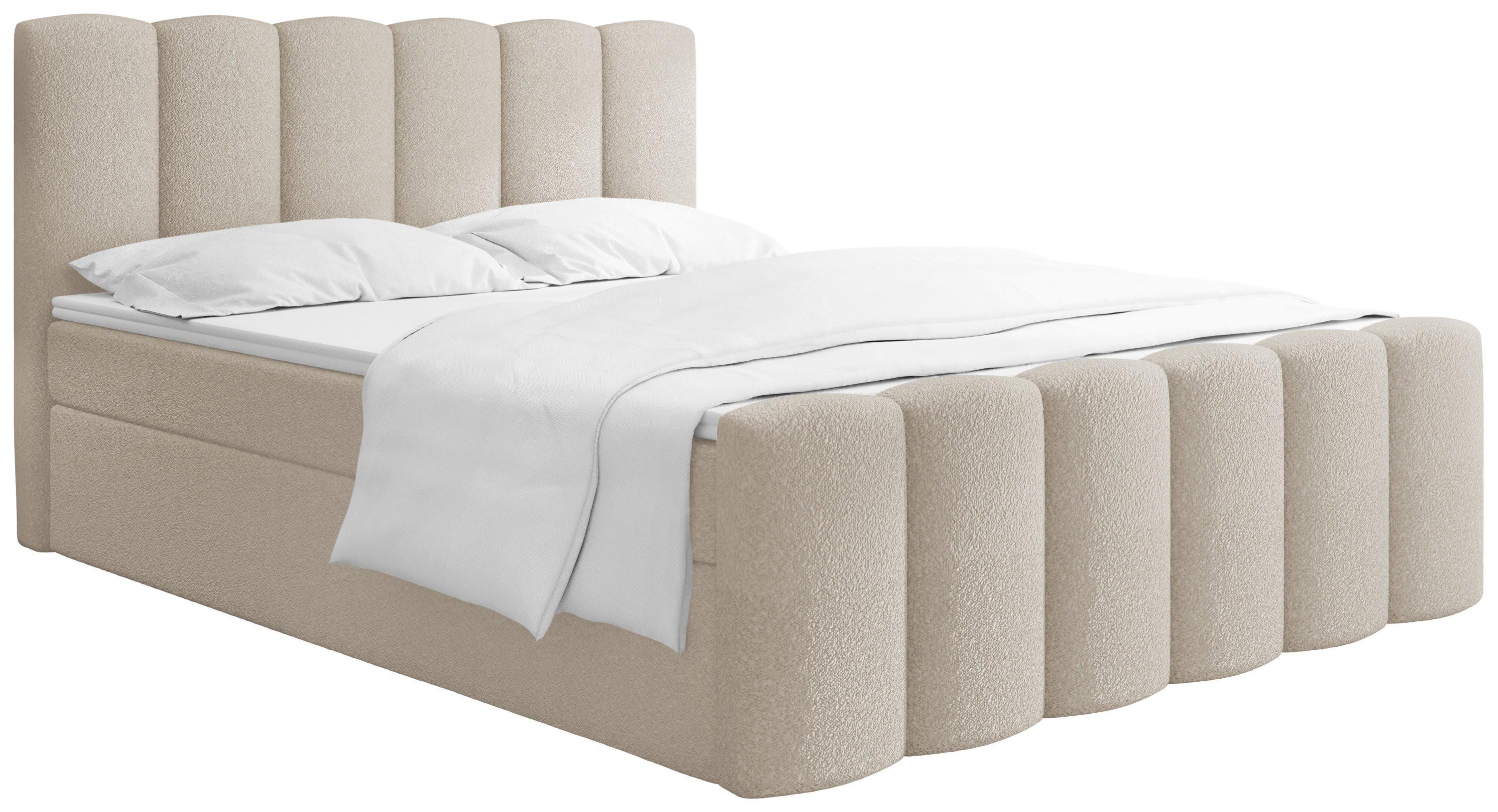 BOXBETT Serenity mit Bettkasten, Boucle Beige 200x200 cm – inkl. H4 Taschenfederkern Matratze & Foam Topper - Beige/Schwarz, Holz/Holzwerkstoff (200/200cm) - WFL GROUP